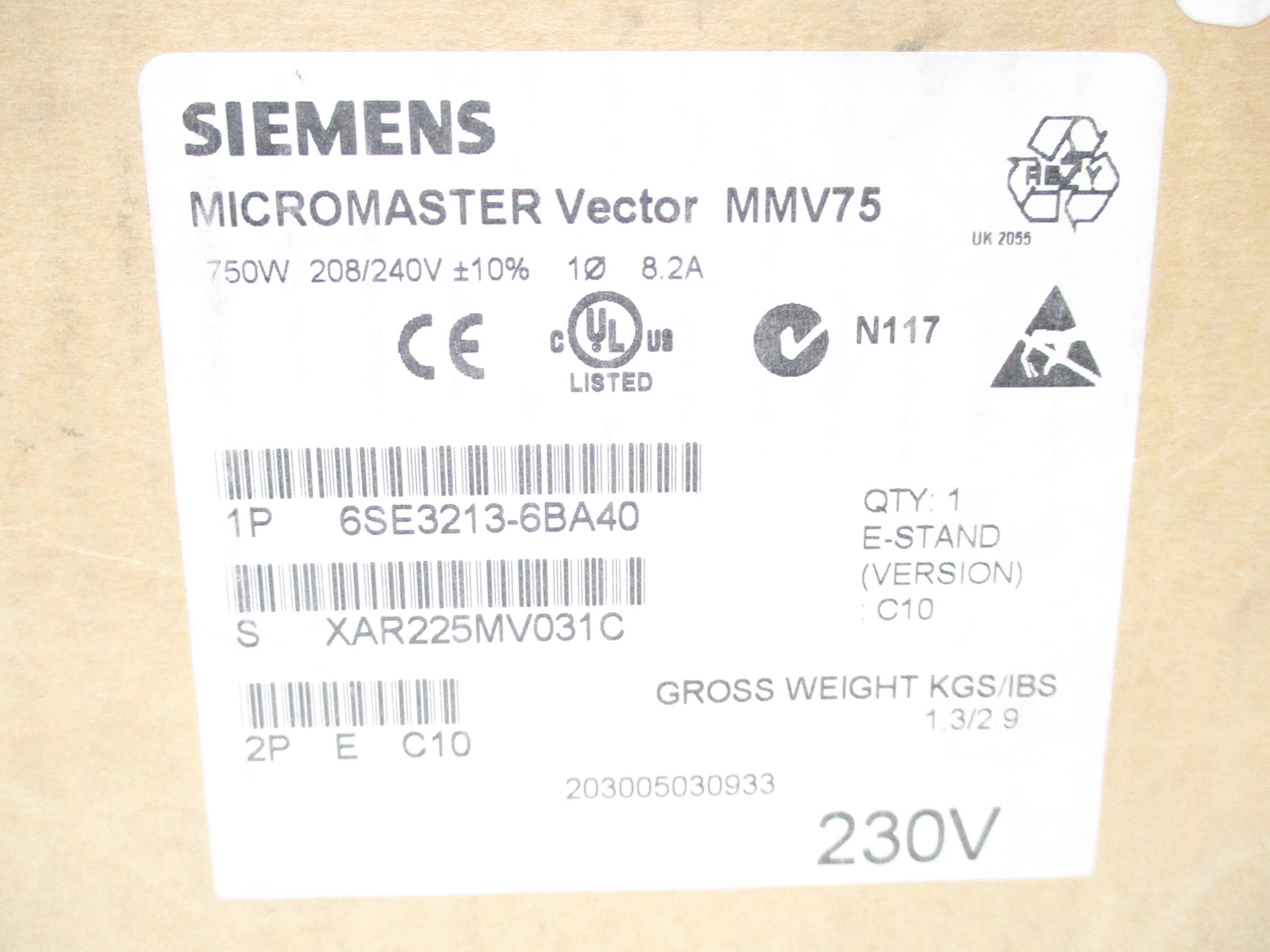 SIEMENS 6SE3213-6BA40 NSMP
