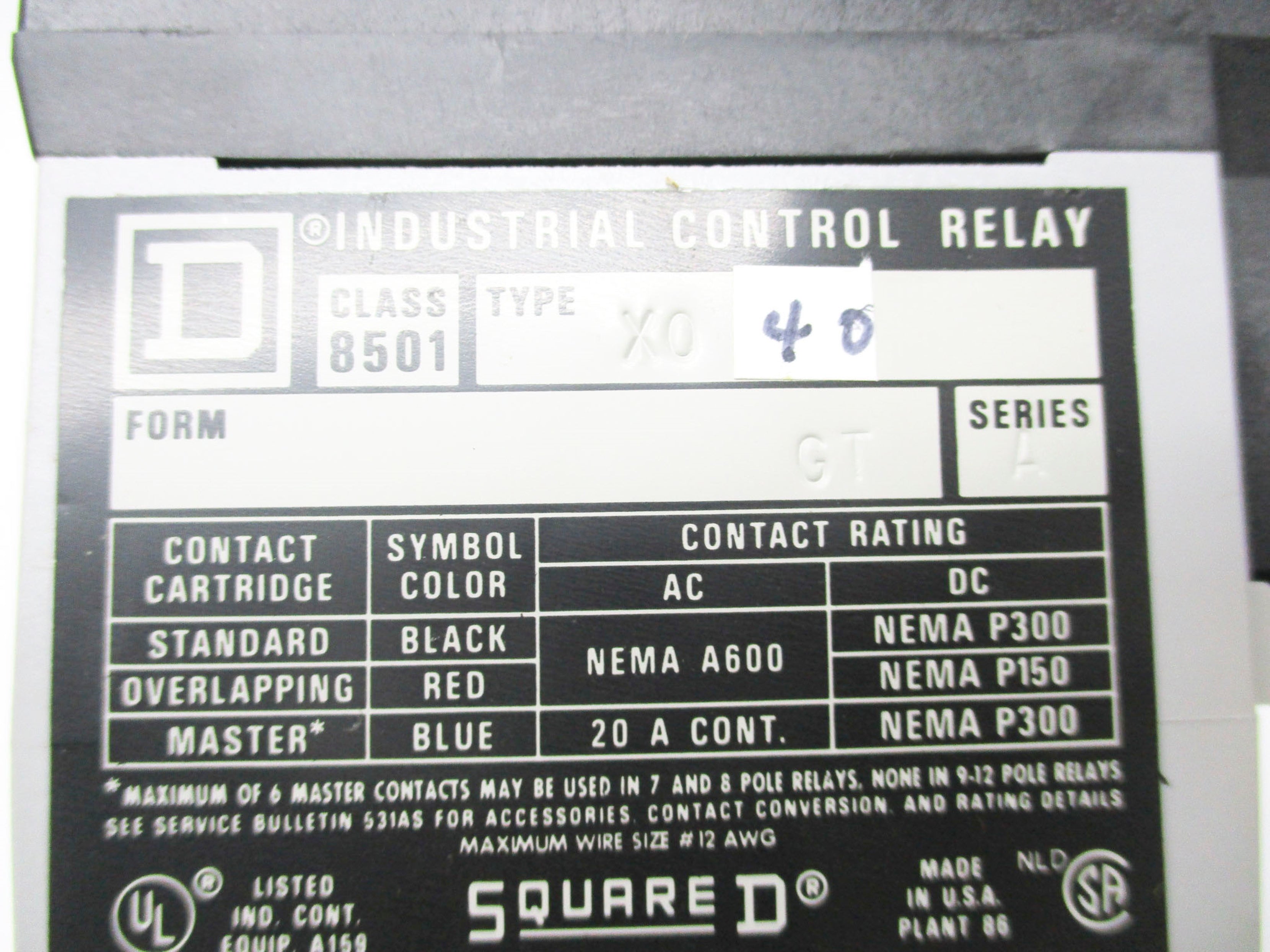 SQUARE D 8501XO40V04 277V SER. A  NSMP