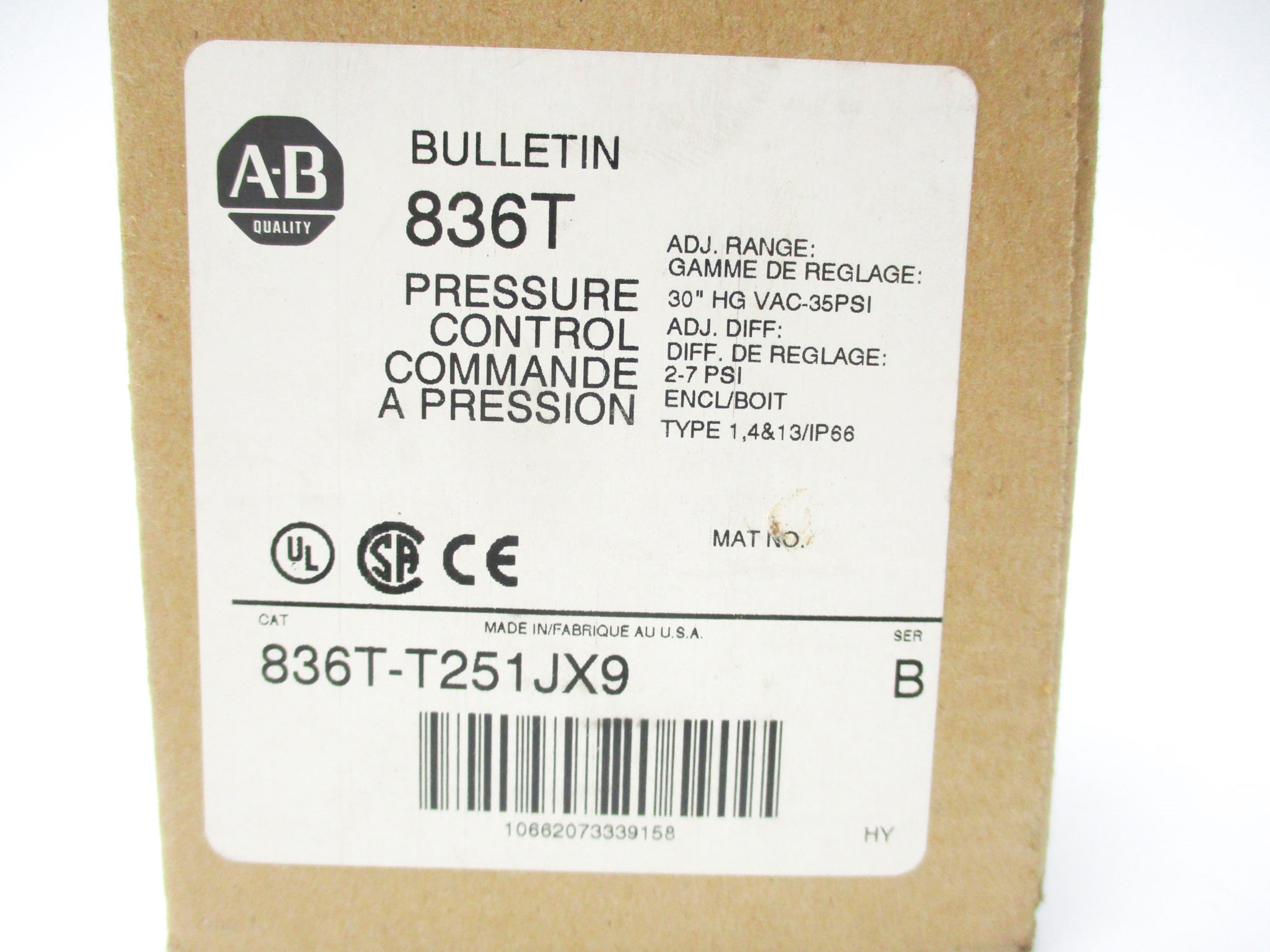 INDUSTRIAL SPARE PART 836T-T251JX9 SER. B 120-600VAC 60A 2-7PSI (BR/WH) NSMP