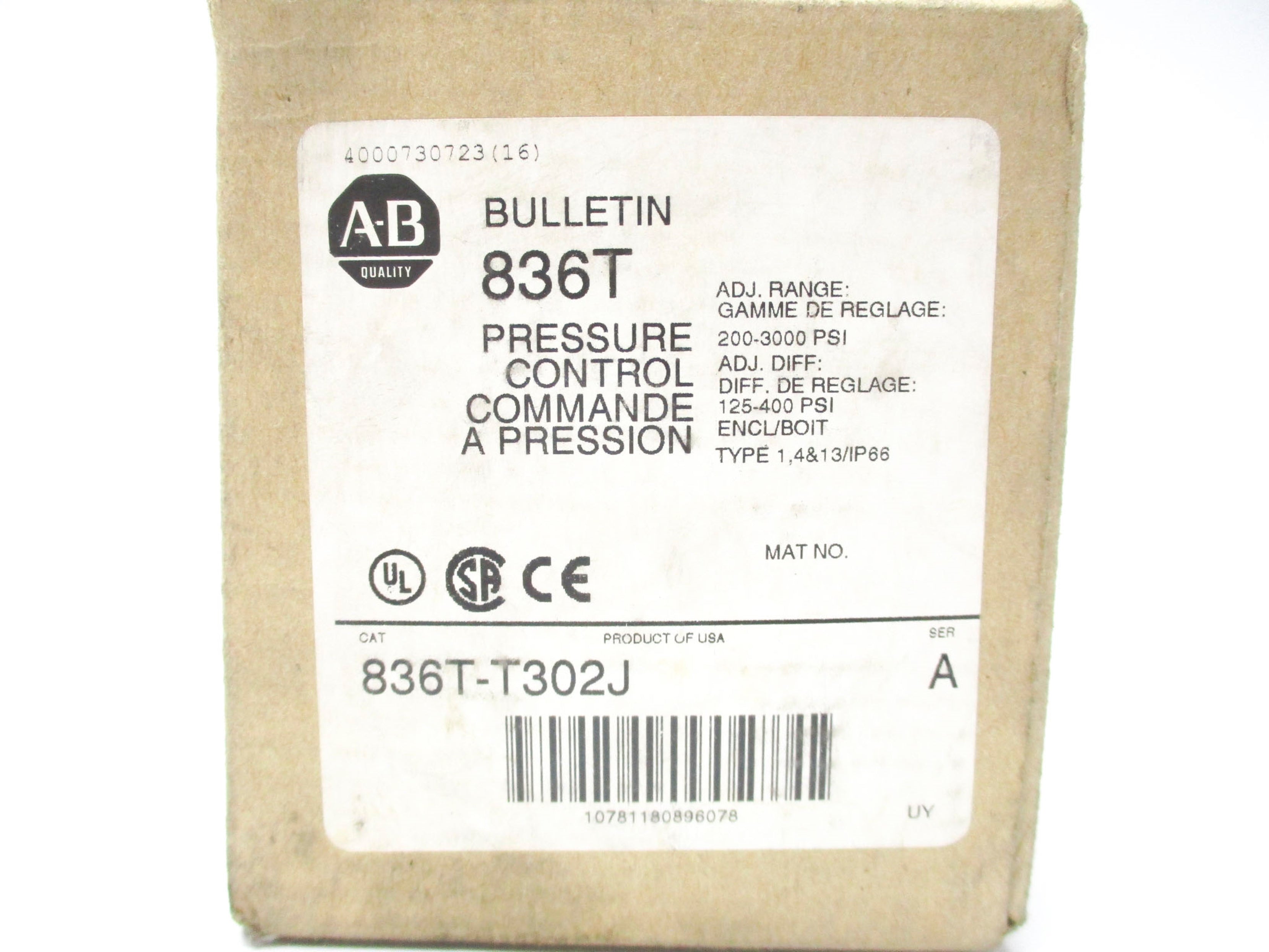 ALLEN BRADLEY 836T-T302J SER. A 200-3000PSI (BR/WH) NSMP