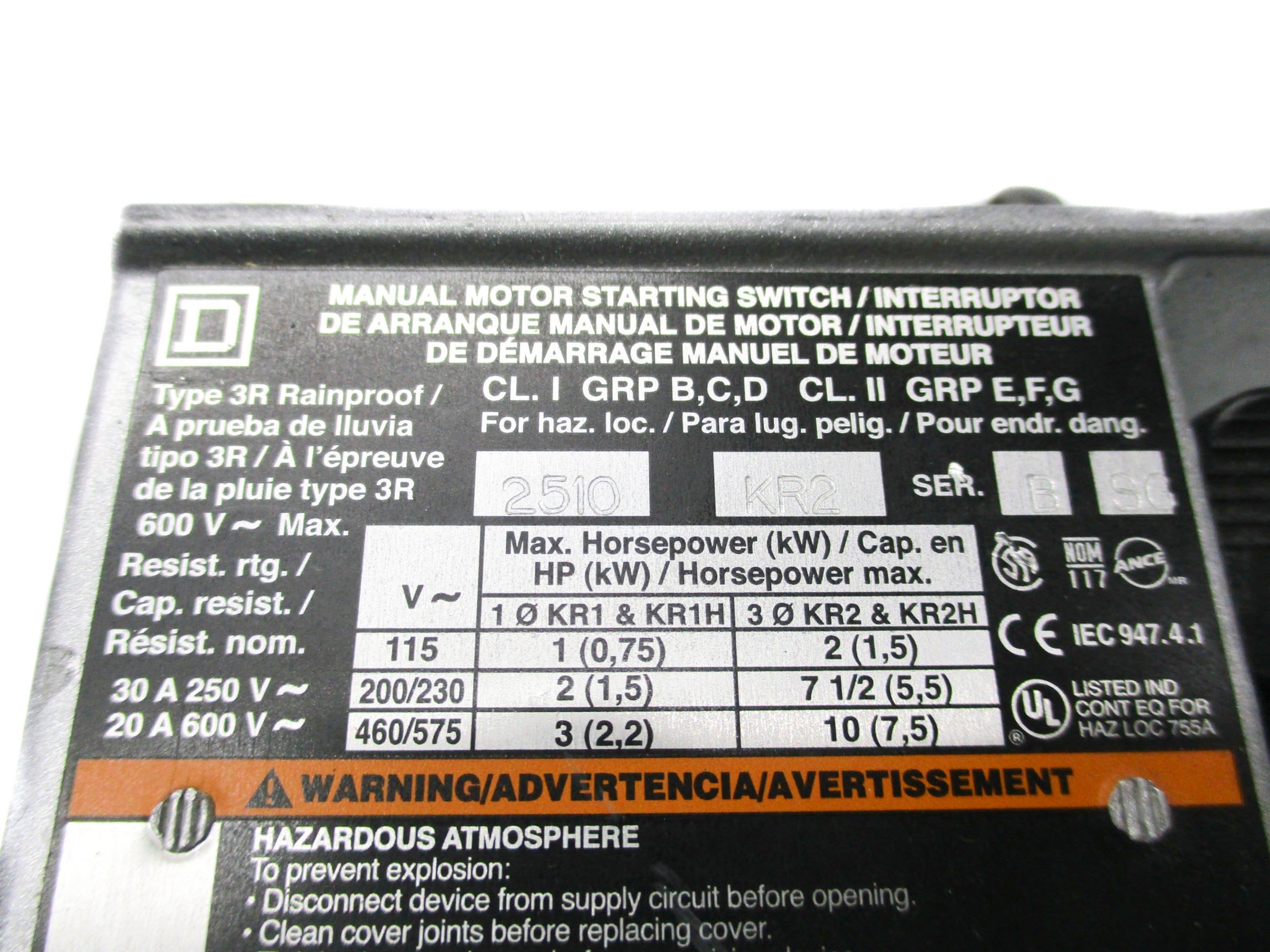 SQUARE D 2510KR2 SER. B 600V 30A NSNP