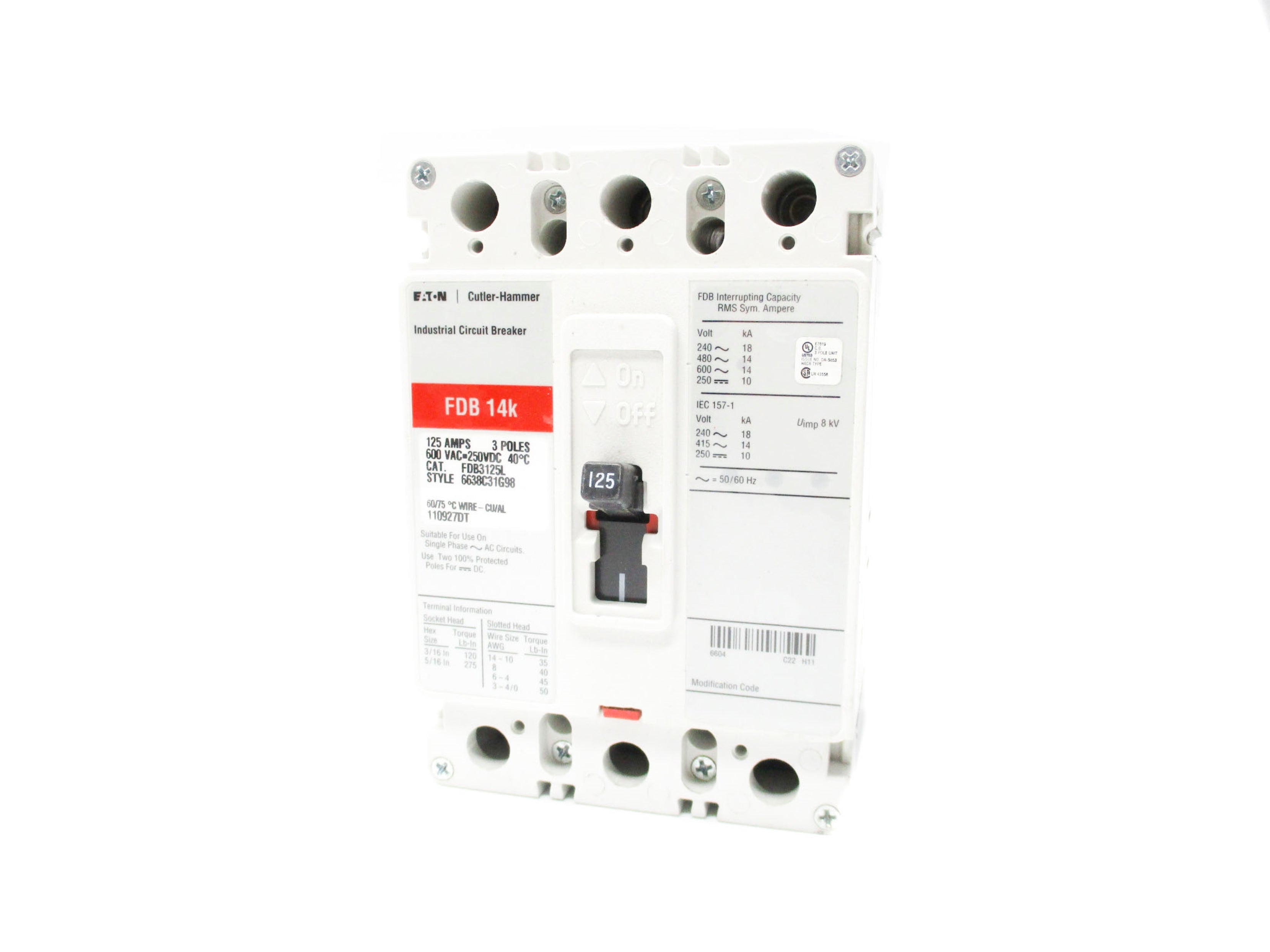 CUTLER HAMMER FDB3125L 125A 600VAC NSNP