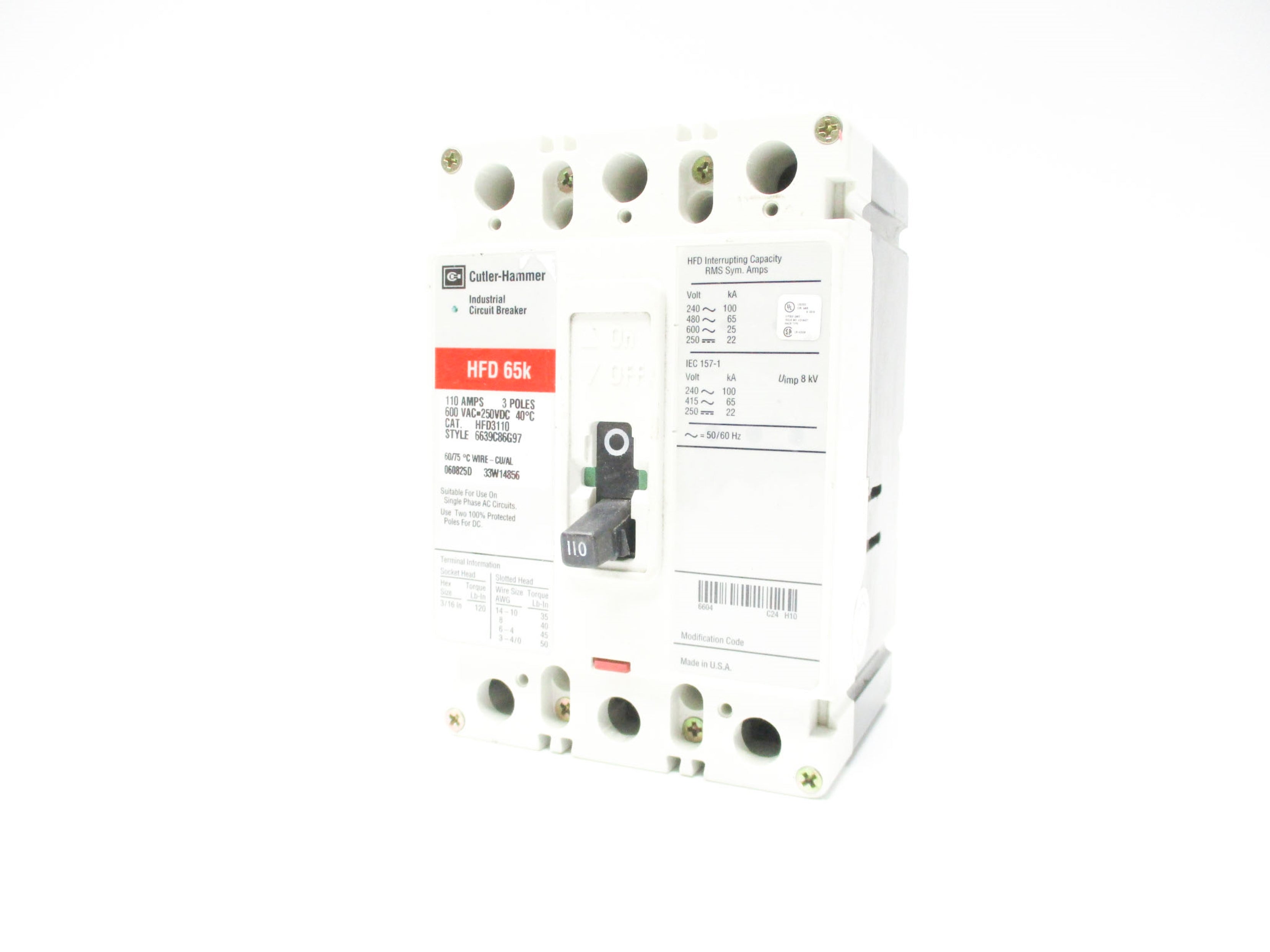 CUTLER HAMMER HFD3110 110A 600VAC NSNP