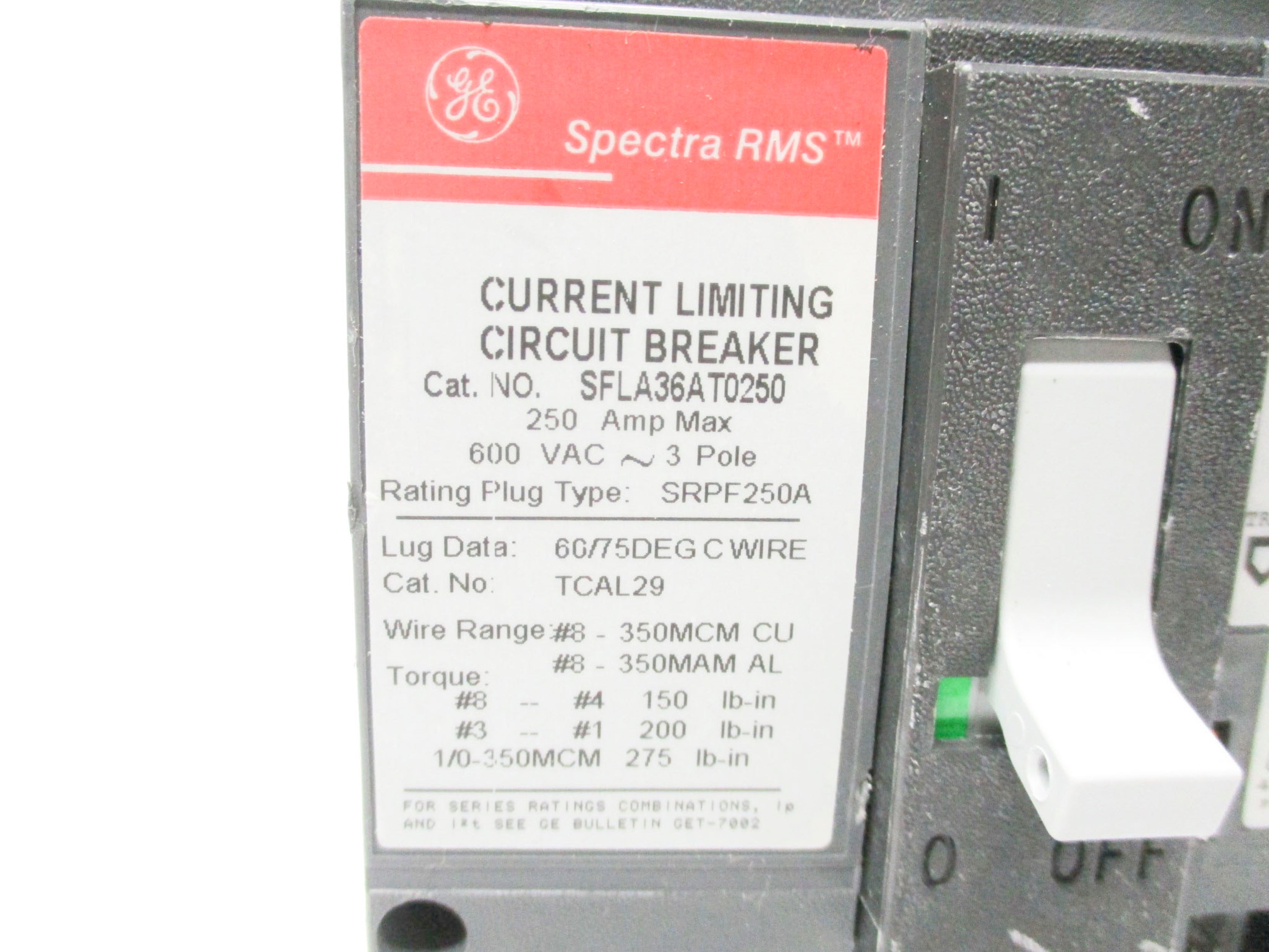 GENERAL ELECTRIC SFLA36AT0250 250A 600VAC (AS PICTURED) UNMP