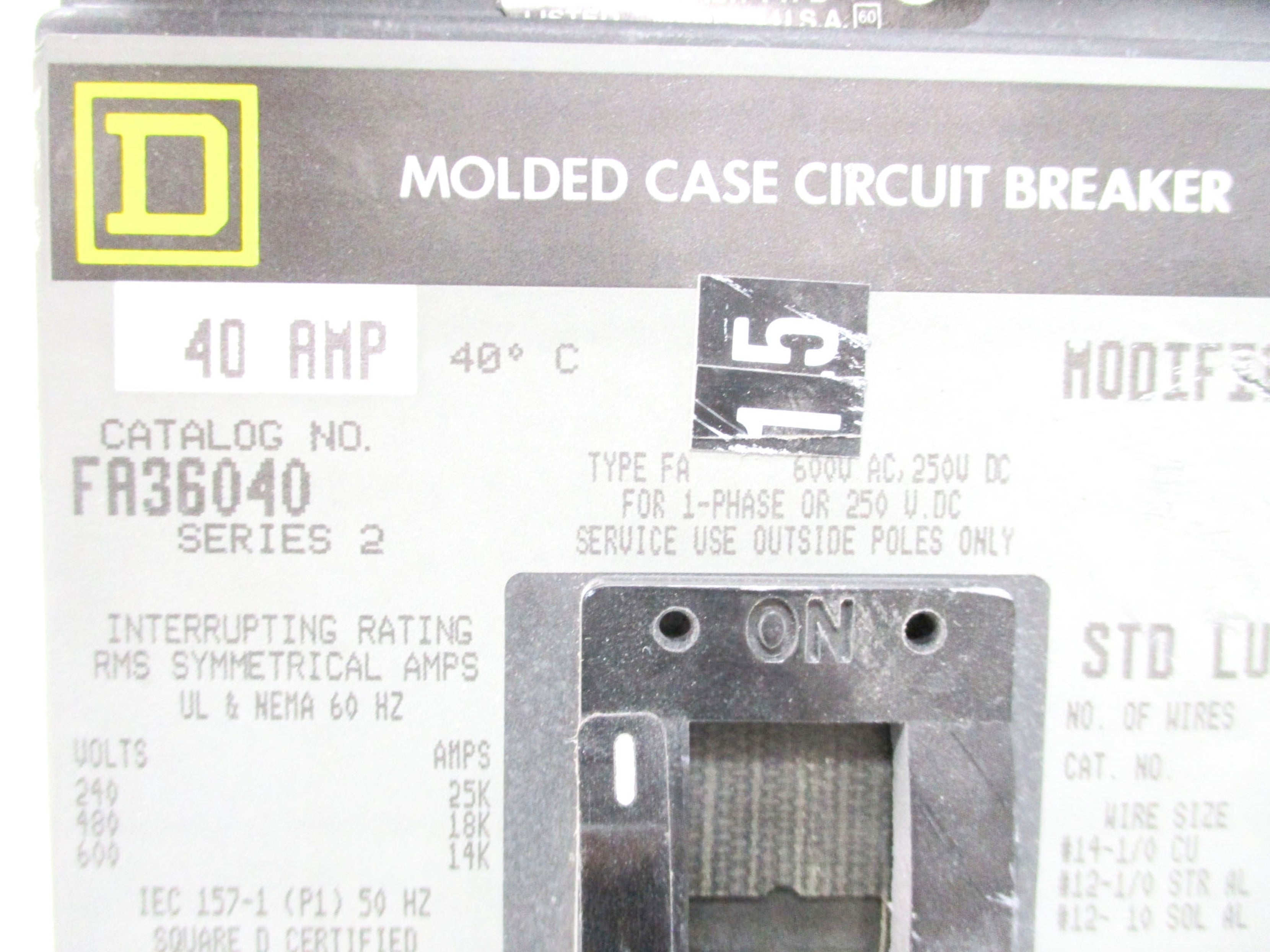 SQUARE D FA36040 240V 40A UNMP