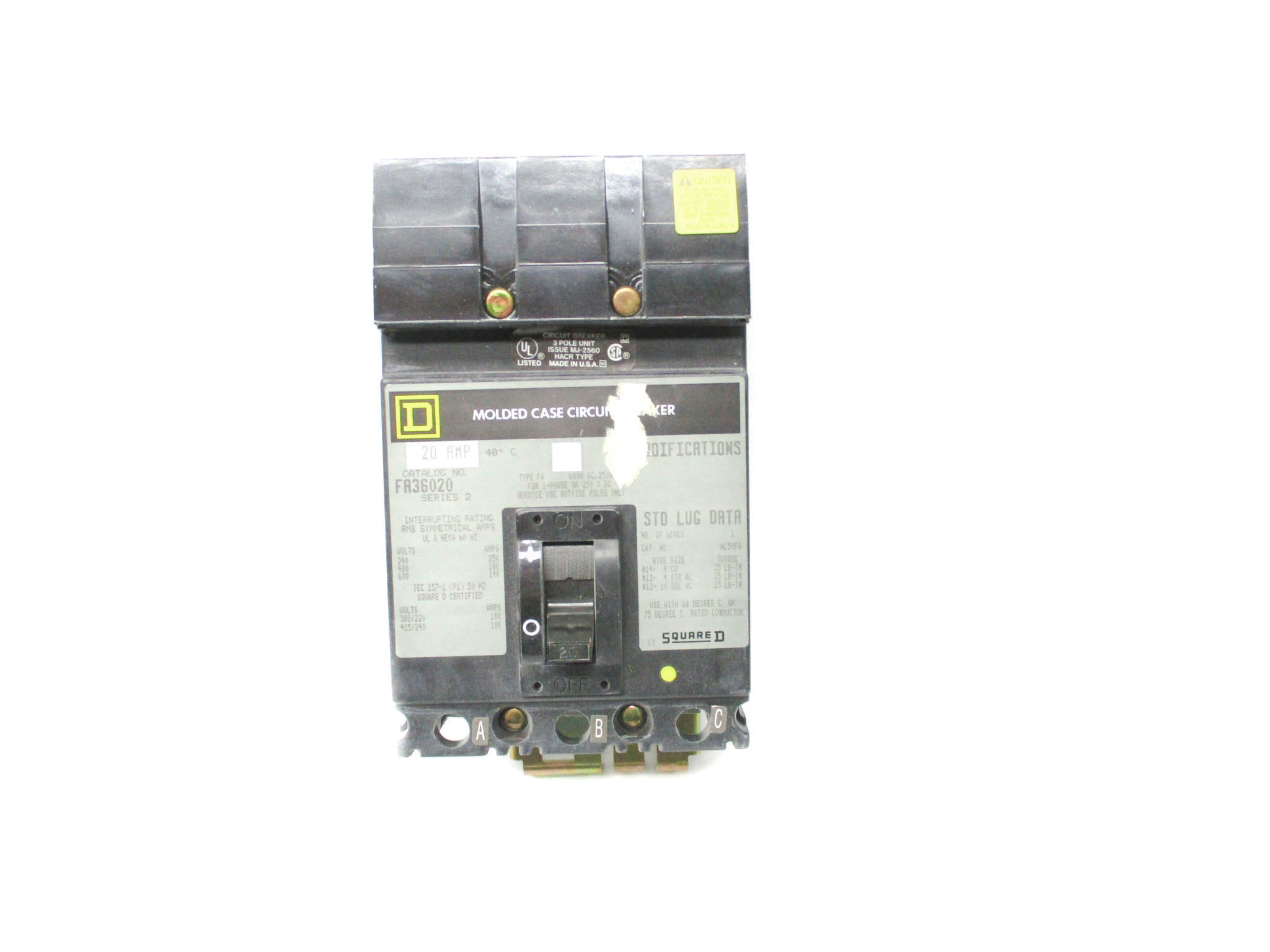SQUARE D FA36020 600VAC 20A (GREY) UNMP