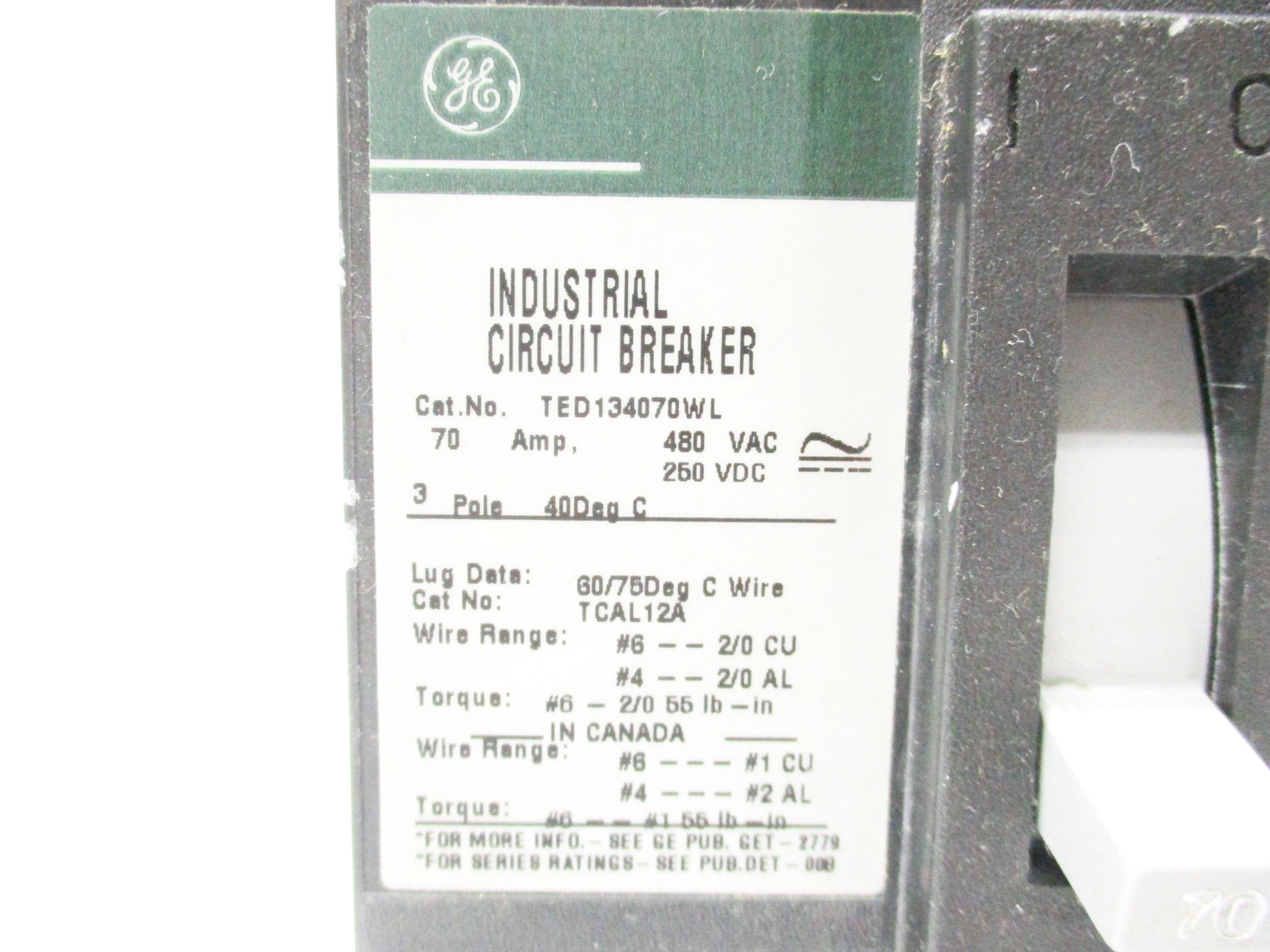 GENERAL ELECTRIC TED134070WL 480VAC 70A UNMP