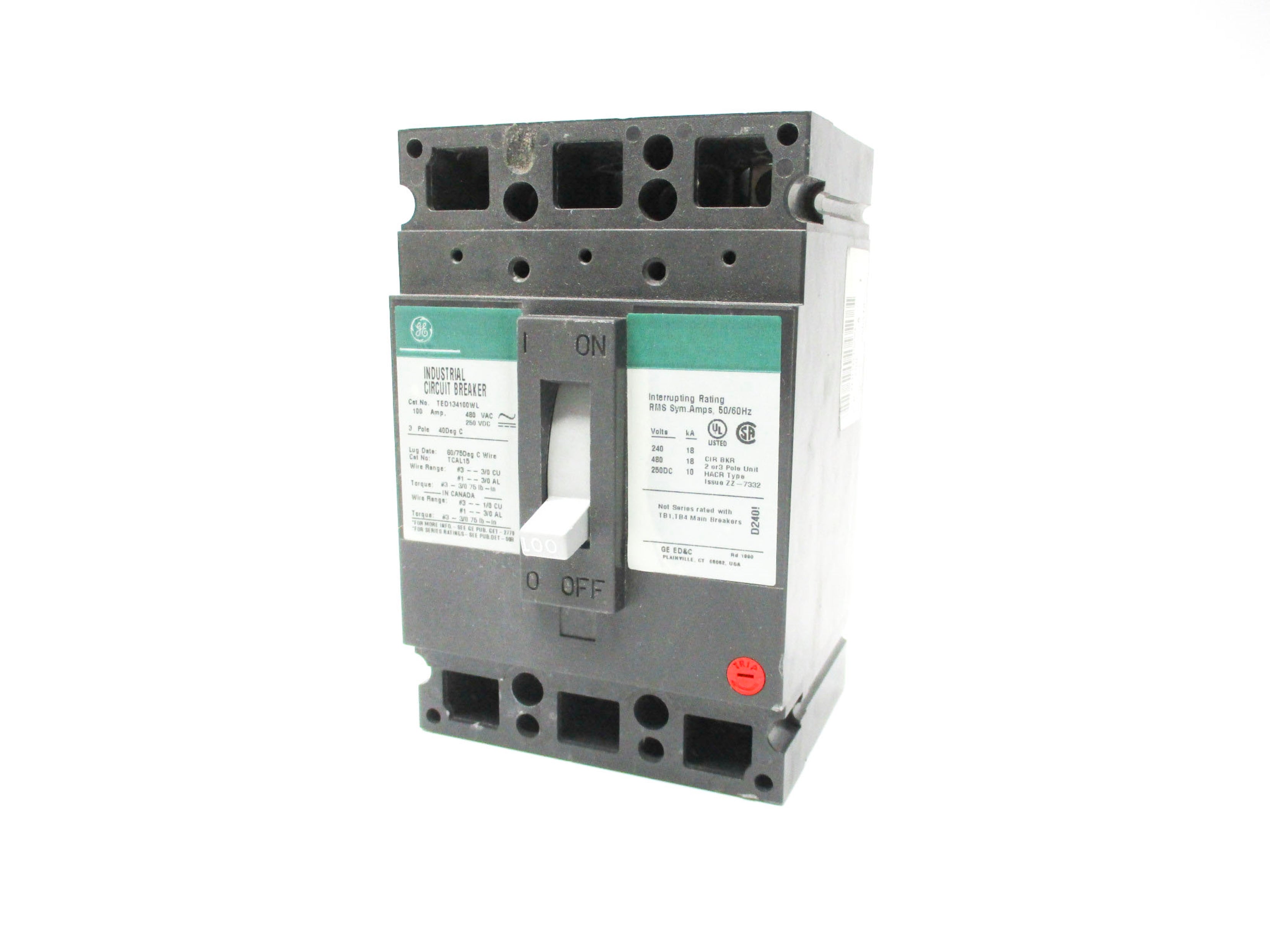 GENERAL ELECTRIC TED134100WL 480VAC 100A UNMP