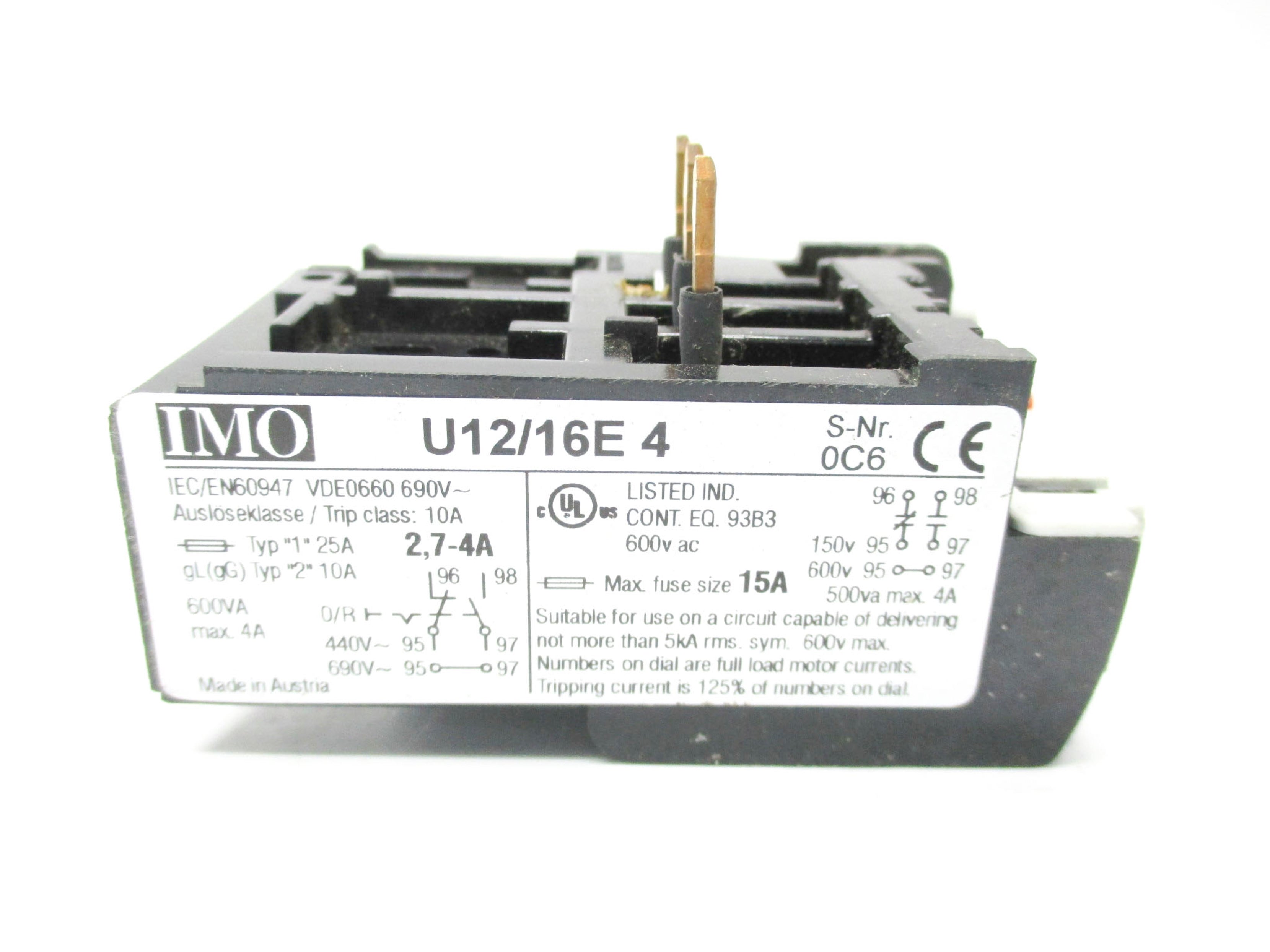 IMO U12/16E4 600VAC 2.7-4A NSMP