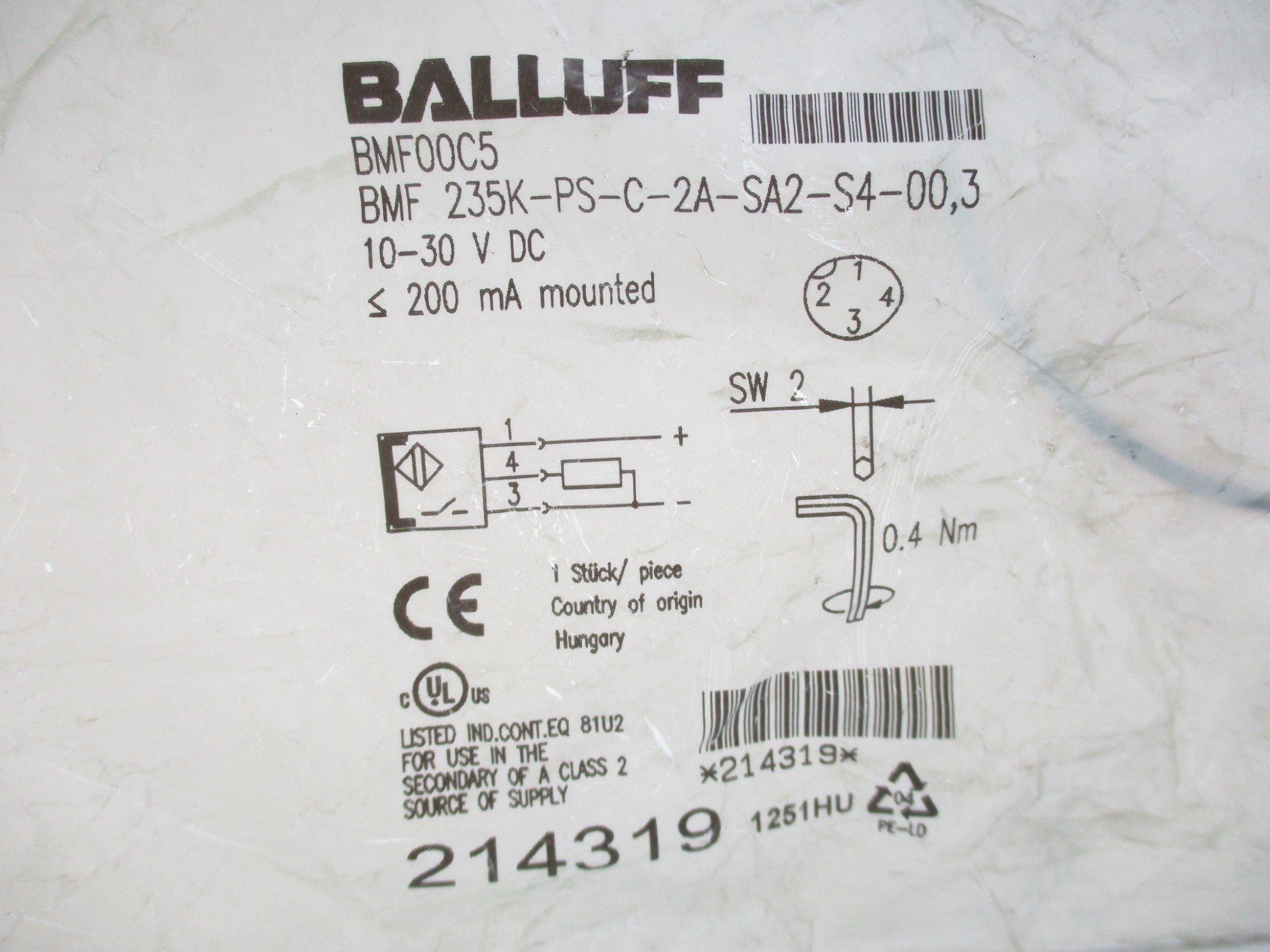 BALLUFF BMF235K-PS-C-2A-SA2-S4-00.3 BMF00C5 10-30VDC NSMP