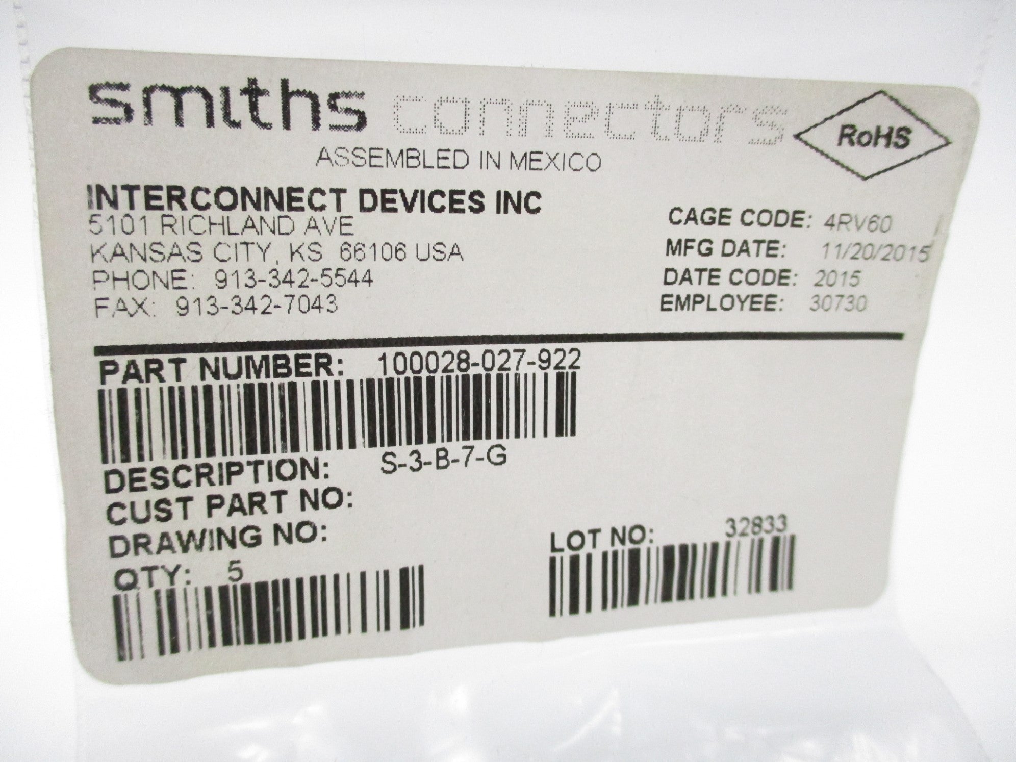 SMITHS 100028-027-922 (PKG OF 5) NSNP