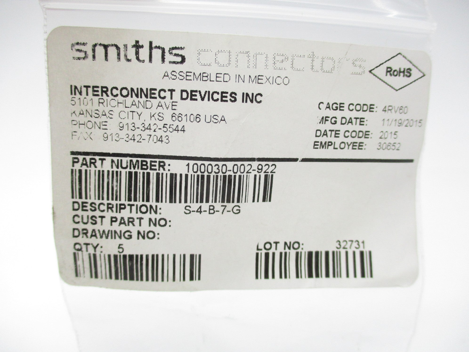 SMITHS 100030-002-922 (PKG OF 5) NSNP