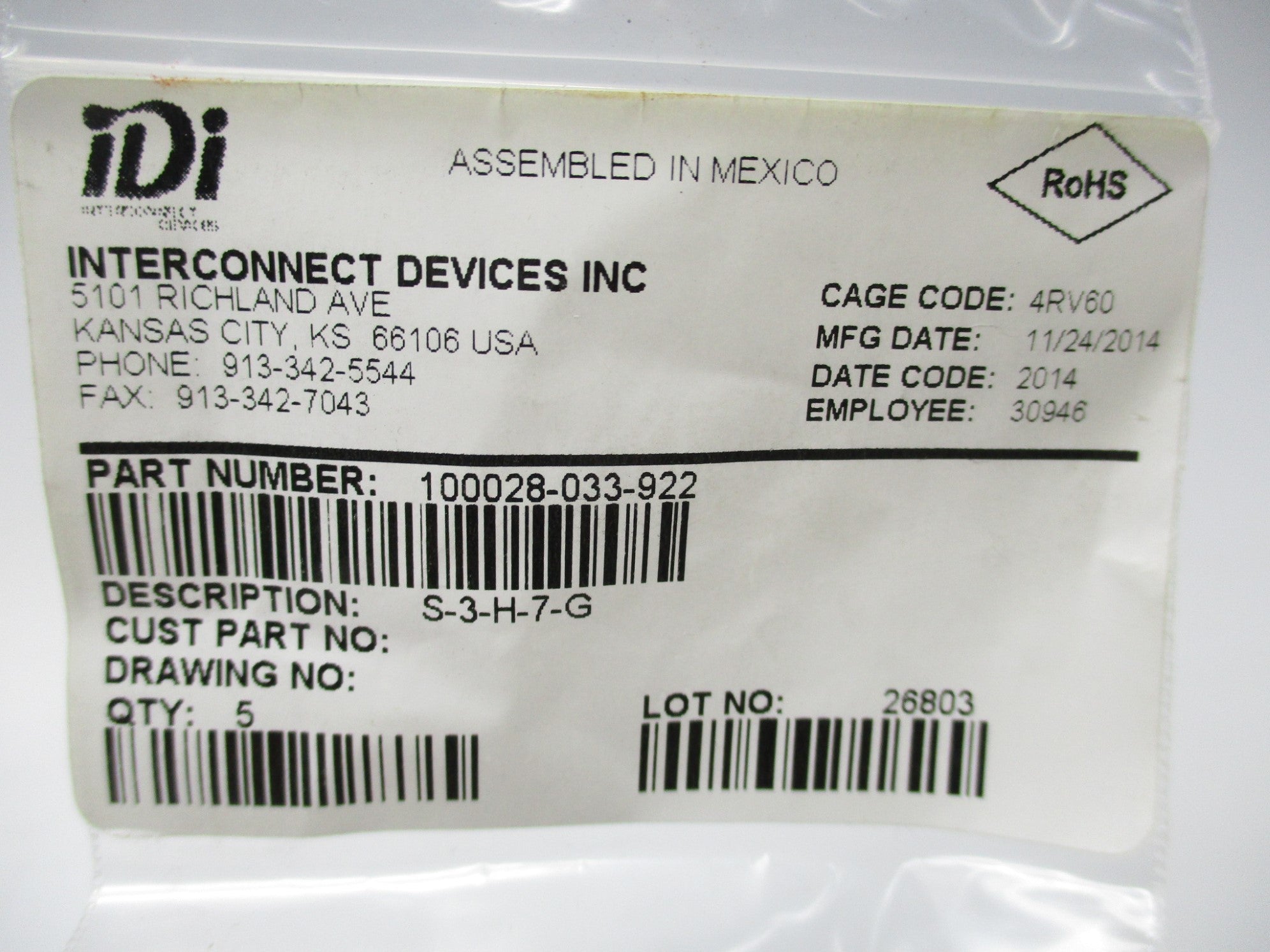 INTERCONNECT DEVICES 100028-033-922 NSNP