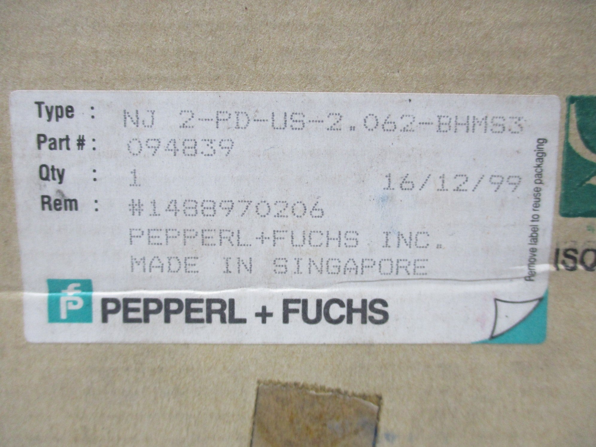 PEPPERL+FUCHS NJ2-PD-US-2.062-BHMS3 NSMP