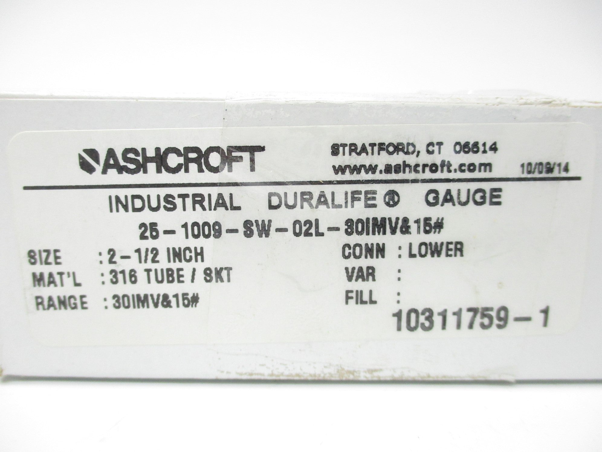 ASHCROFT 25-1009-SW-02L-30IMV&15# NSMP