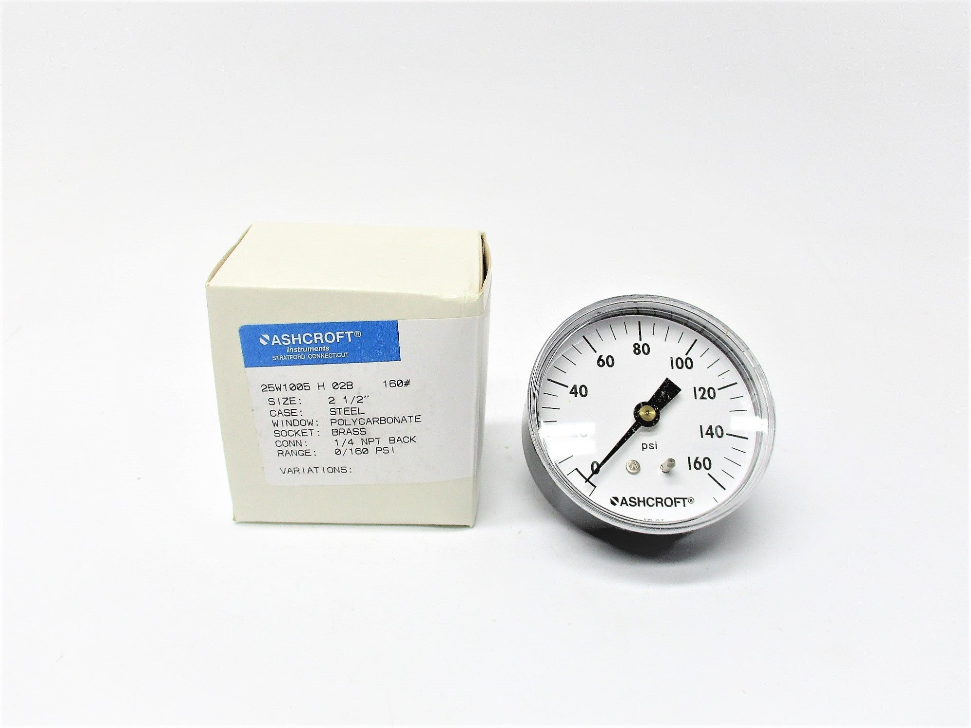 ASHCROFT 25W1005H02B160# 0-160PSI 2-1/2" NSMP