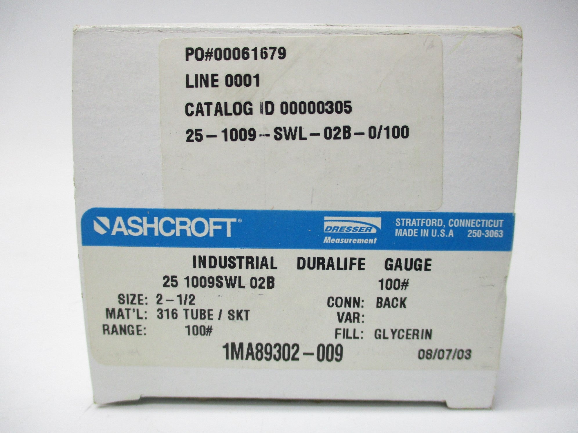 ASHCROFT 251009SWL02B100# NSMP