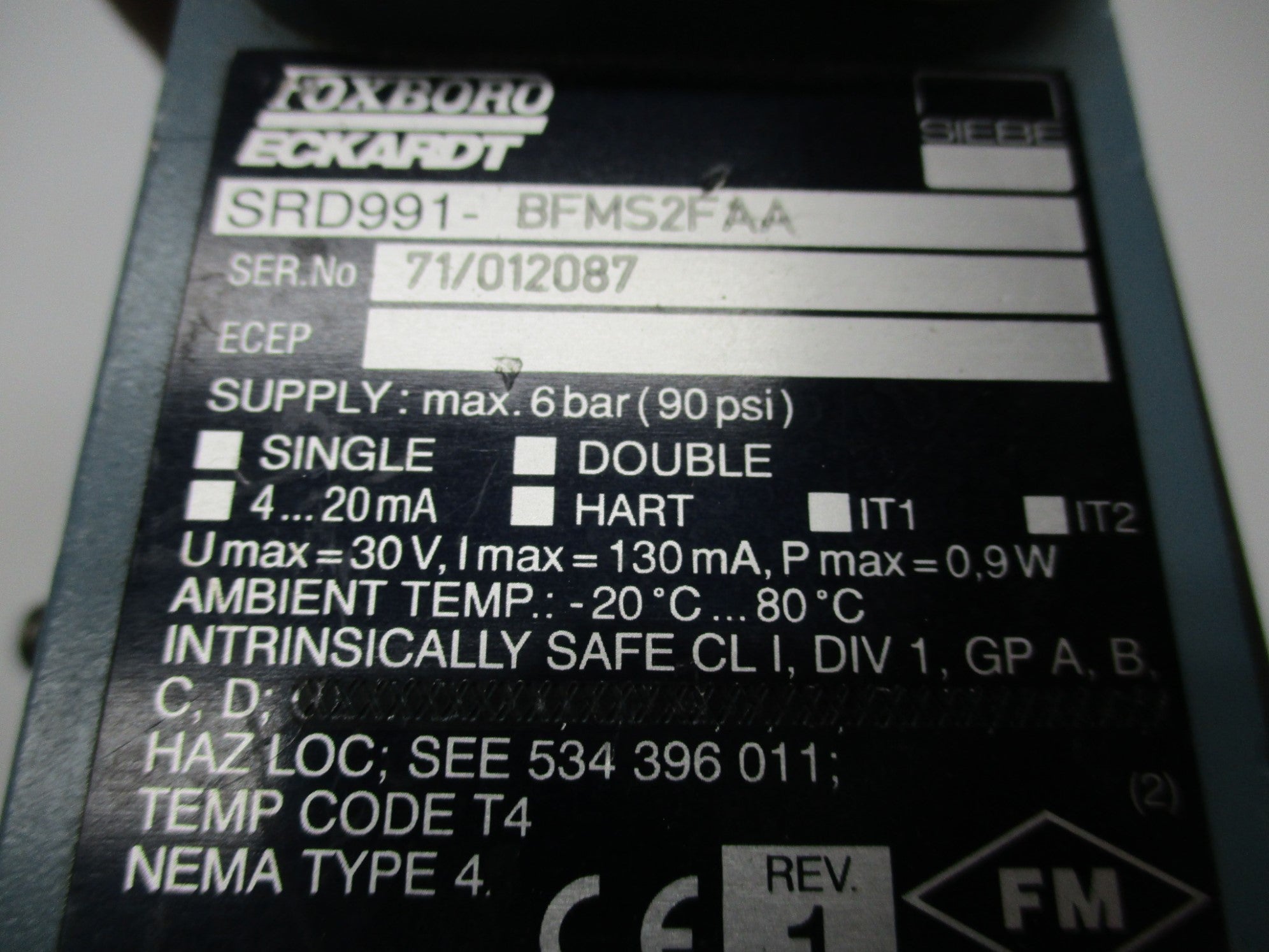 FOXBORO SRD991-BFMS2FAA 90PSI (NO COVER) UNMP
