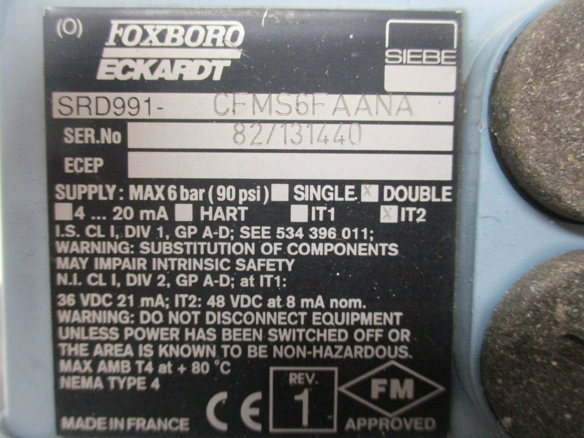 FOXBORO SRD991-CFMS6FAANA 90PSI UNMP
