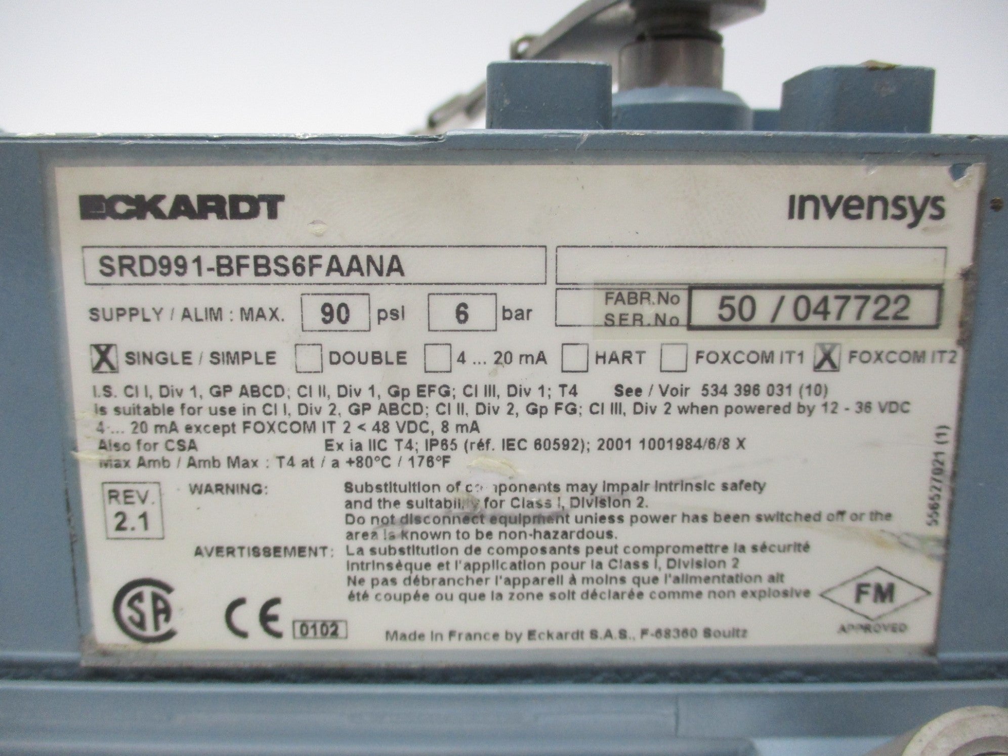 ECKARDT SRD991-BFBS6FAANA 90PSI (AS PICTURED2) UNMP