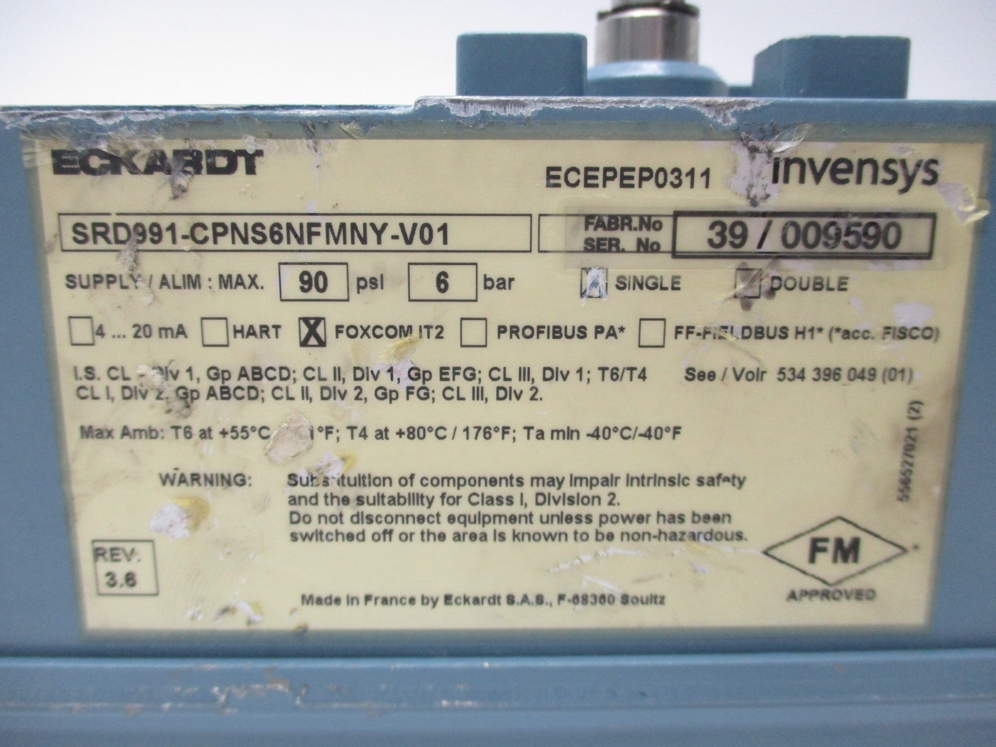 FOXBORO SRD991-CPNS6NFMNY-V01 90PSI UNMP