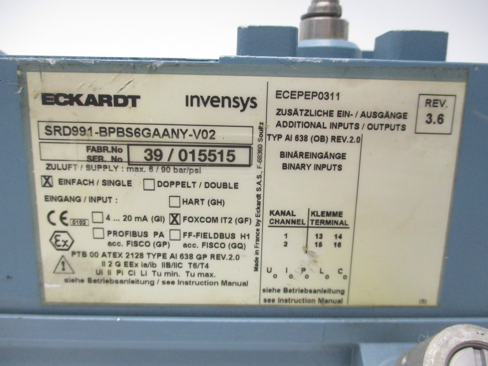 FOXBORO SRD991-BPBS6GAANY-V02 90PSI UNMP