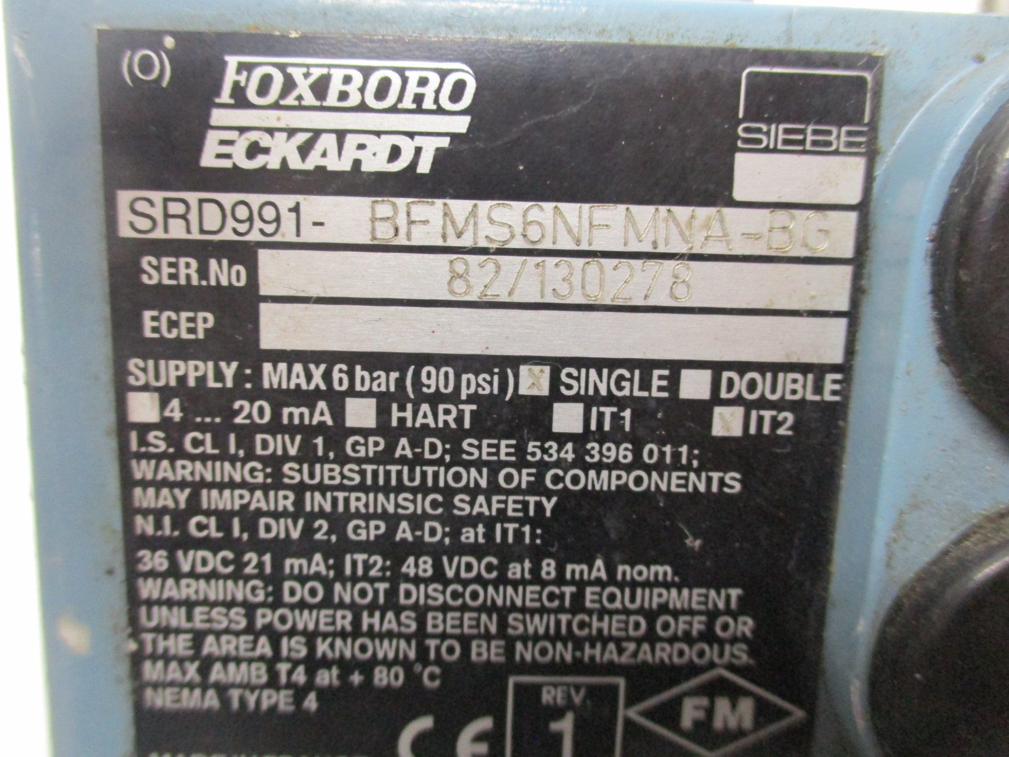 FOXBORO SRD991-BFMS6NFMNA-BG 90PSI (NO COVER) UNMP