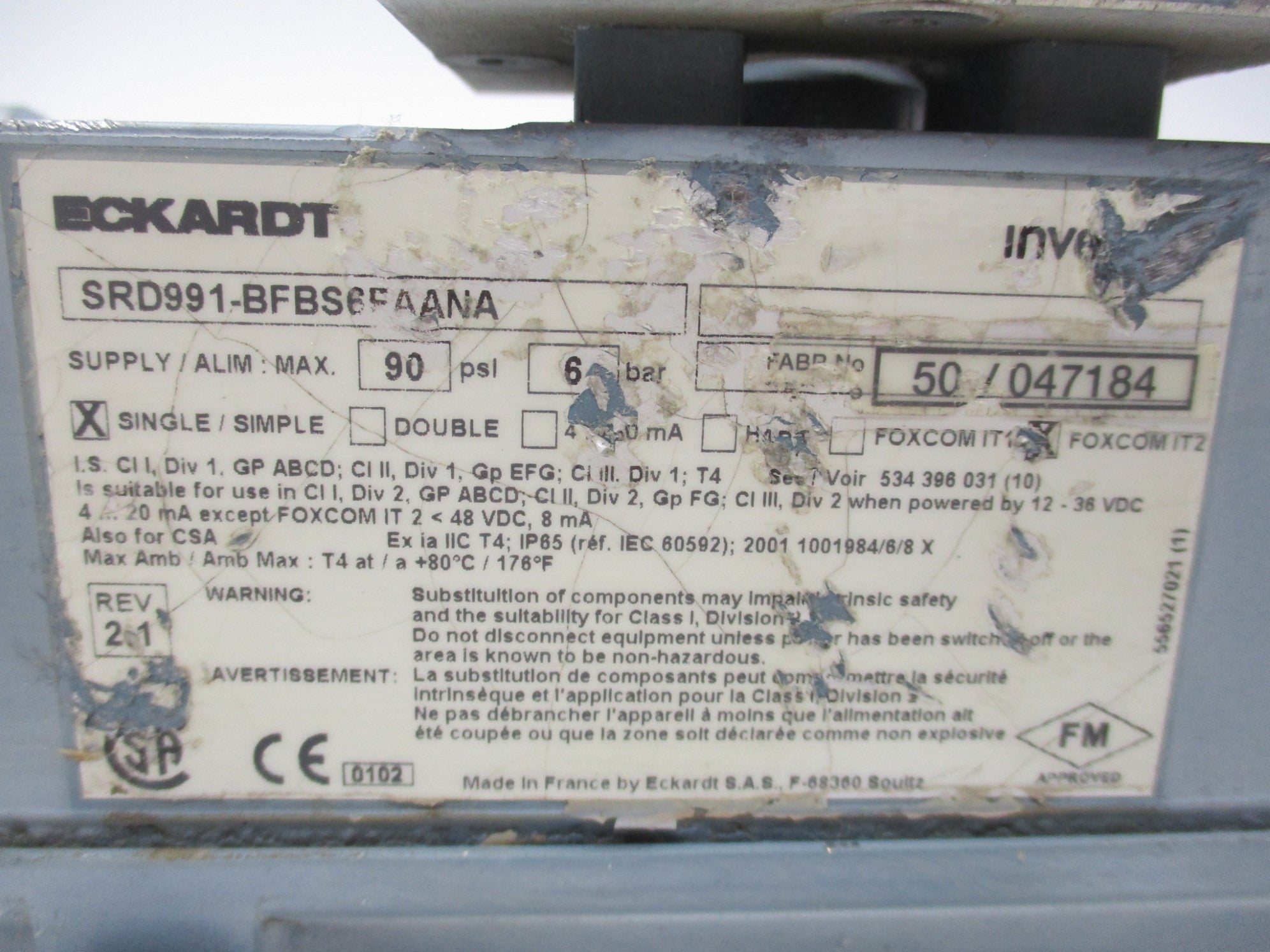 FOXBORO SRD991-BFBS6FAANA 90PSI (AS PICTURED) UNMP