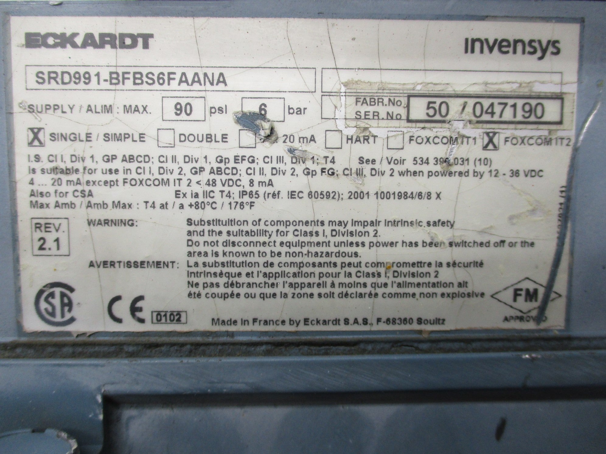 FOXBORO SRD991-BFBS6FAANA 90PSI (AS PICTURED) UNMP
