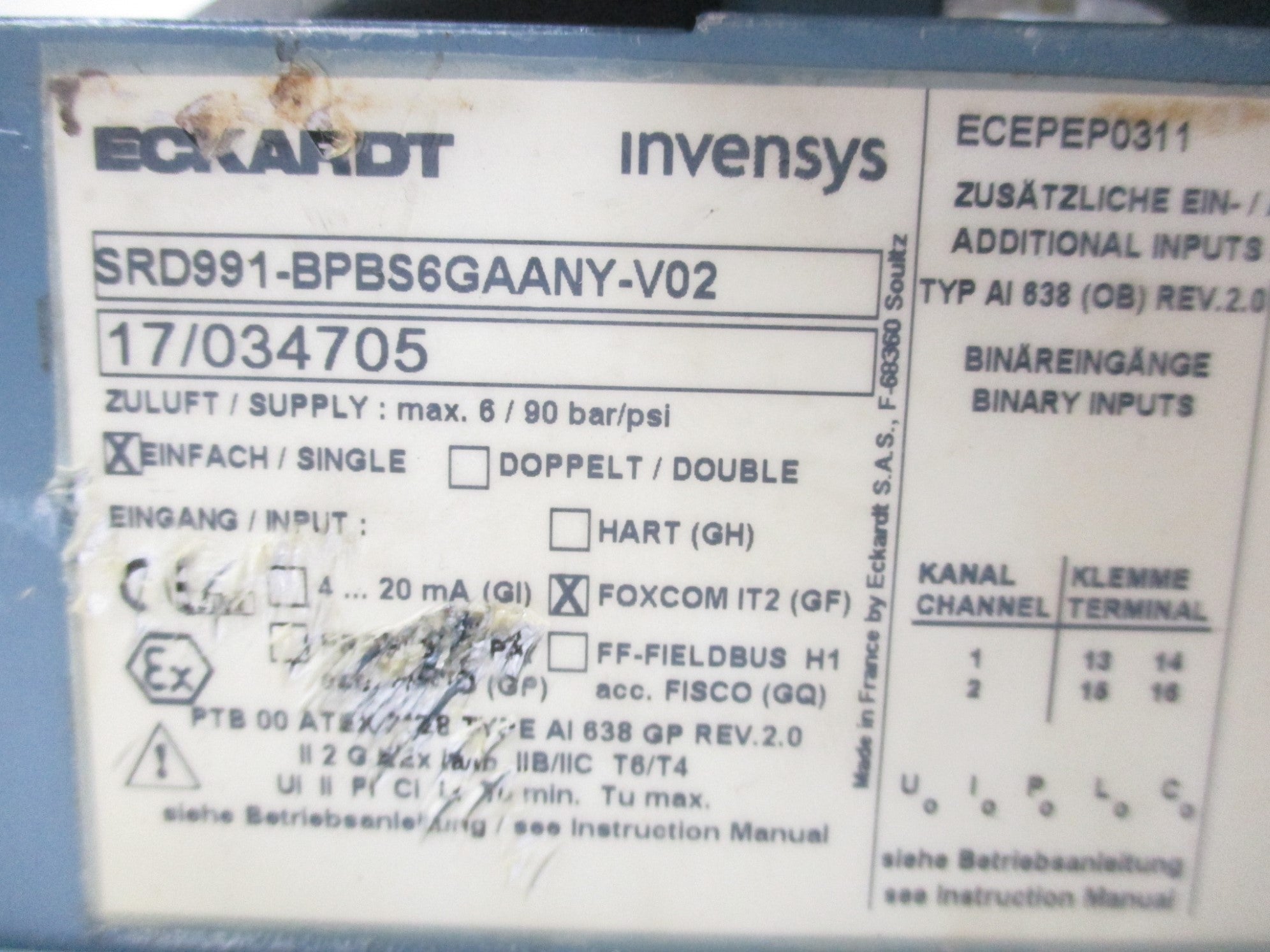 FOXBORO SRD991-BPBS6GAANY-V02 90PSI (AS PICTURED1) UNMP