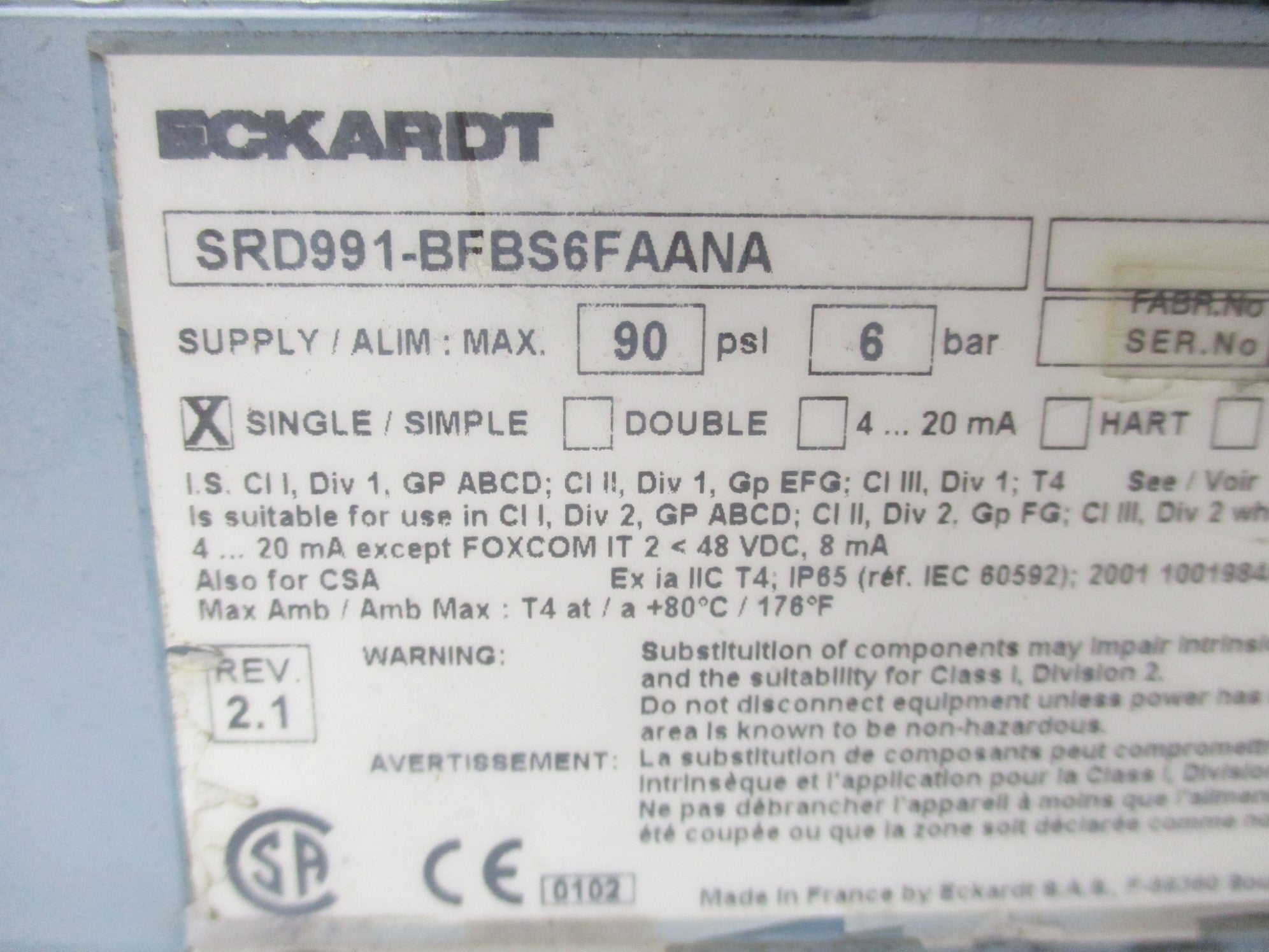 FOXBORO SRD991-BFBS6FAANA 90PSI (AS PICTURED) UNMP