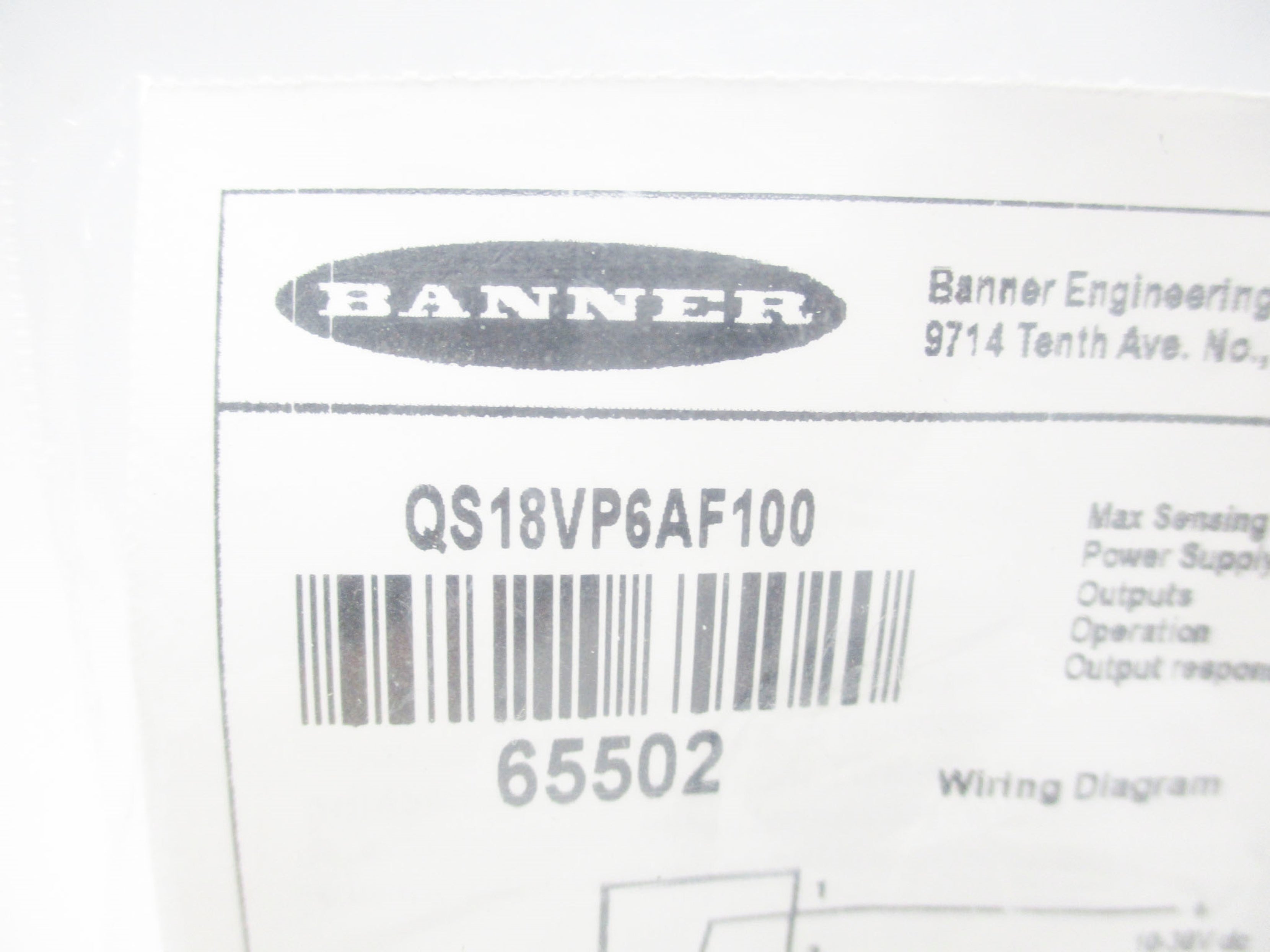 BANNER ENGINEERING QS18VP6AF100 65502 NSMP