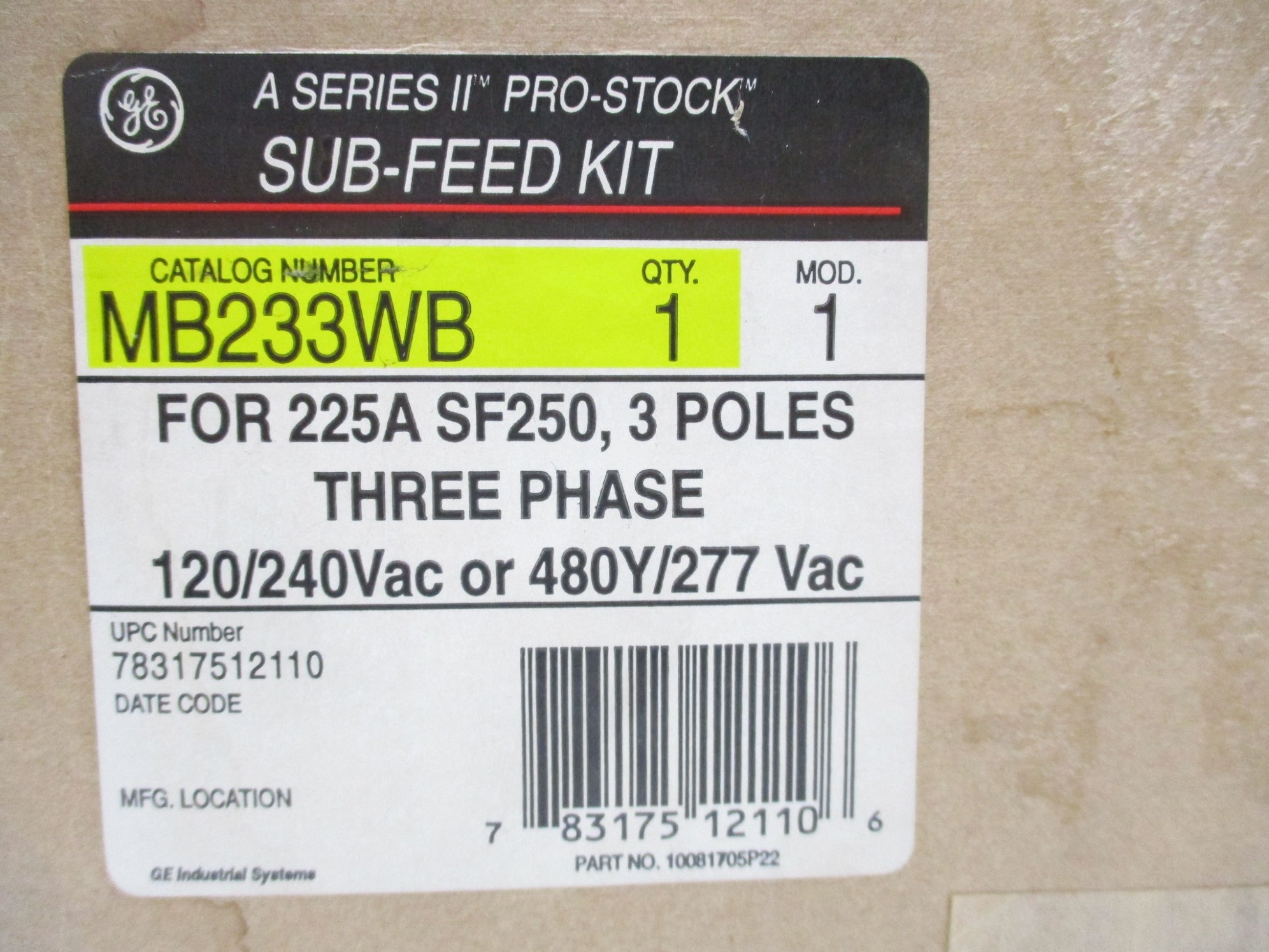 GENERAL ELECTRIC MB233WB 250A 120/240VAC NSMP