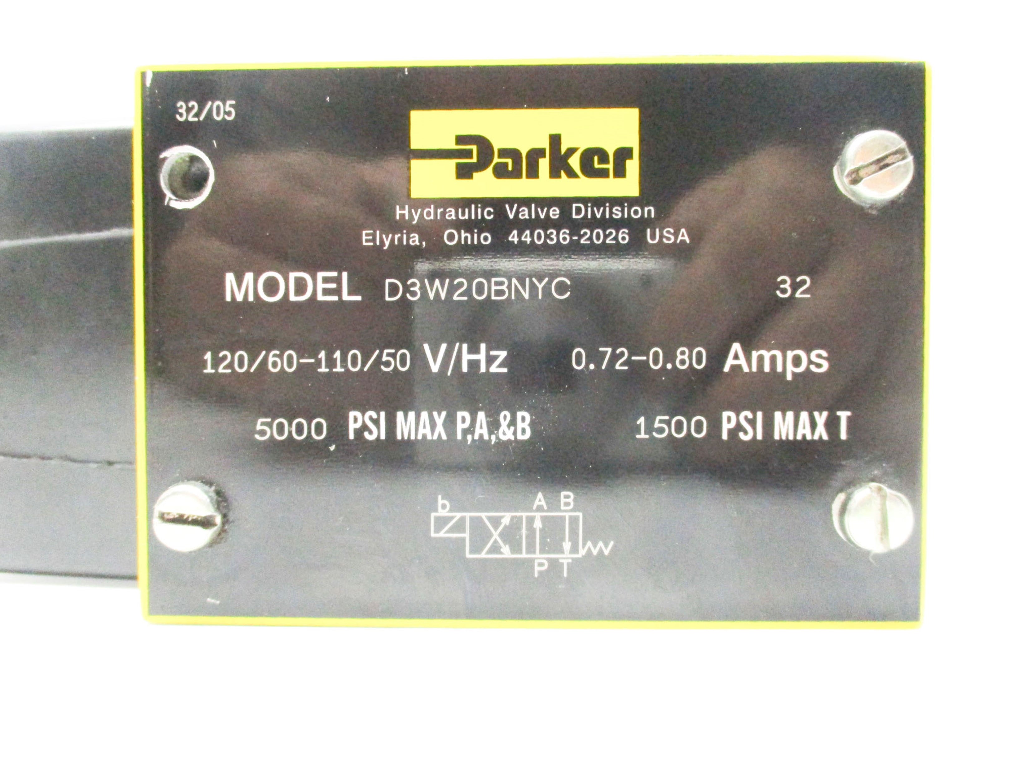 PARKER D3W20BNYC32 110/120V 0.72-80A 5000PSI NSMP
