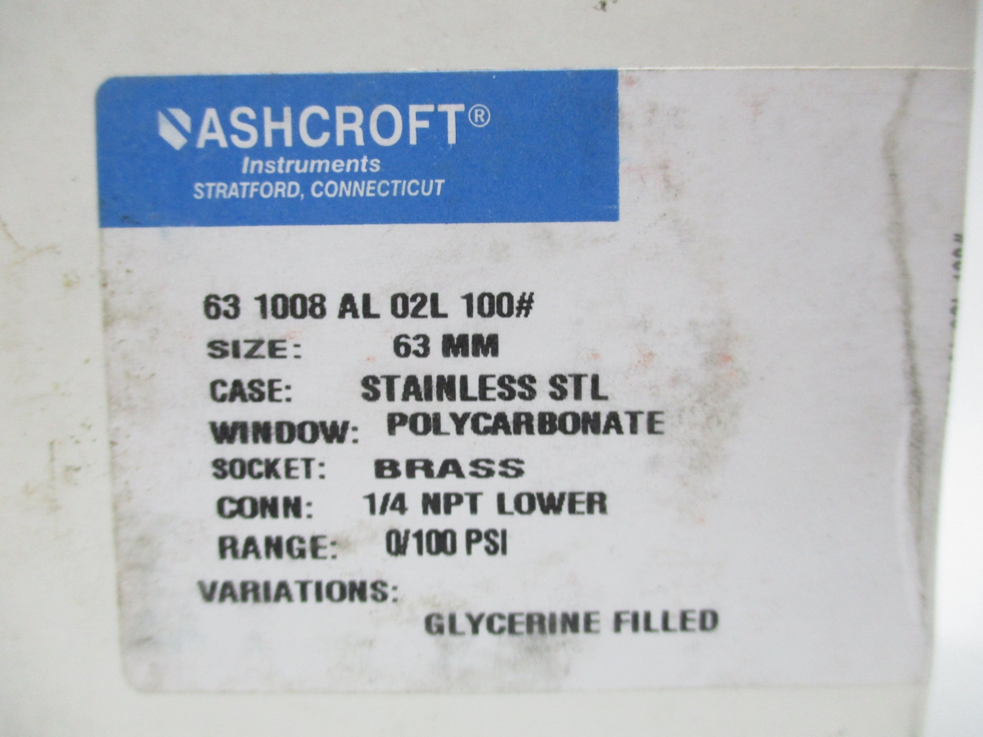 ASHCROFT 631008AL02L-100# 0-100PSI NSMP