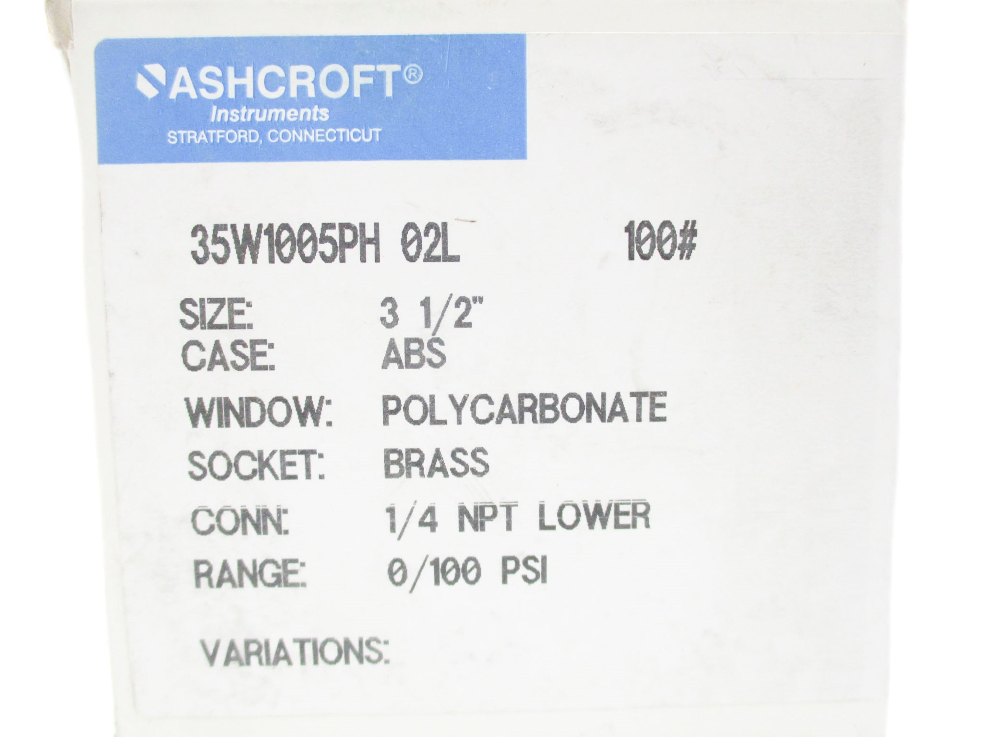 ASHCROFT 35W1005PH02L-100# 0-100PSI NSMP