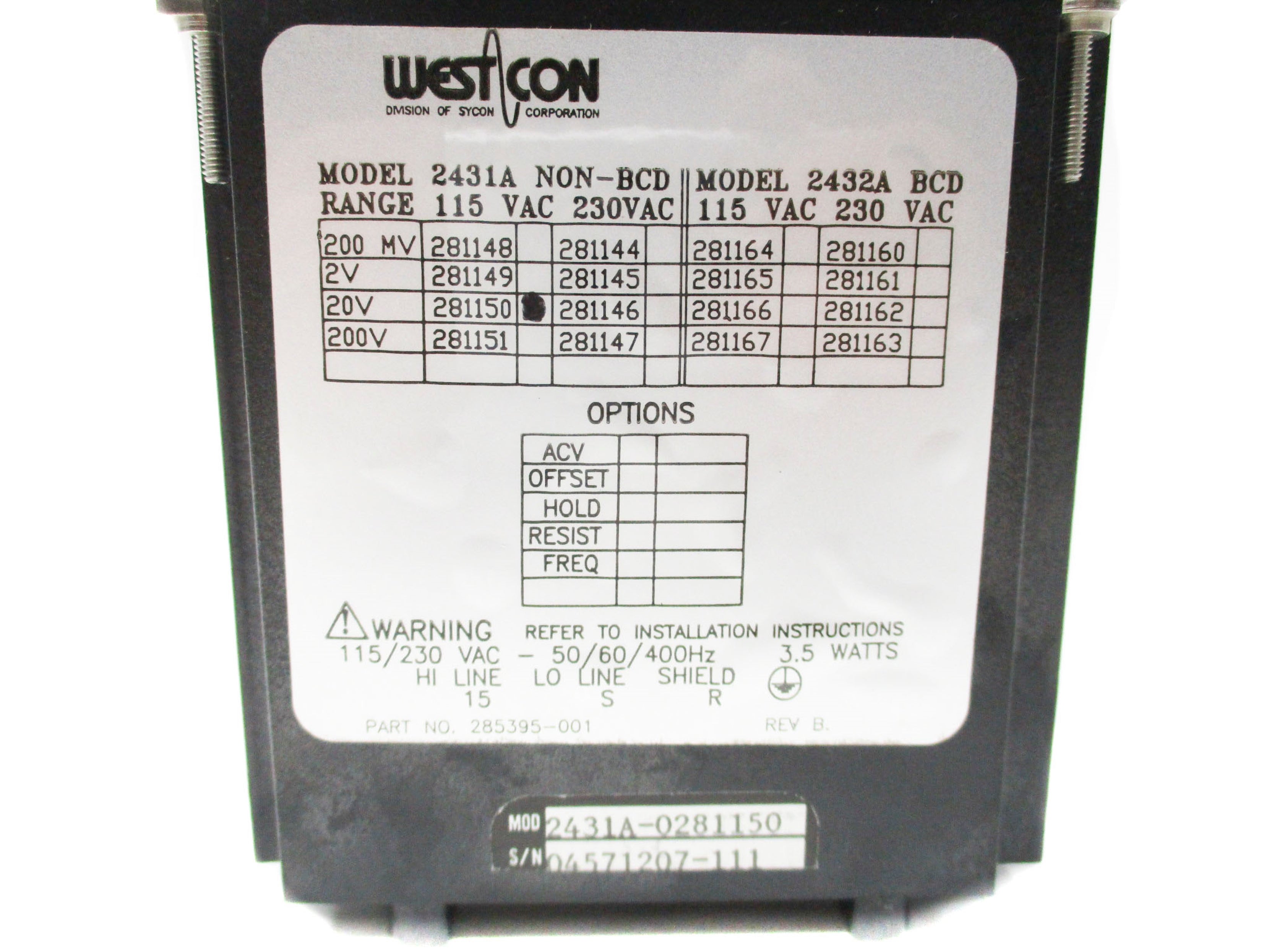 WESTCON 2431A-0281150 UNMP