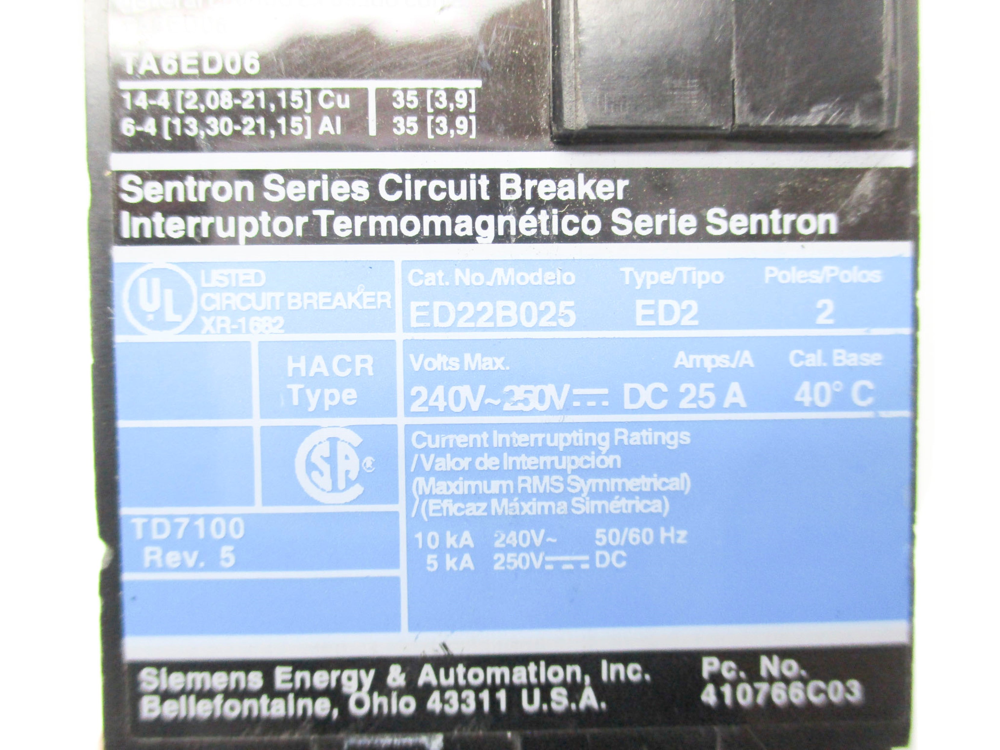 SIEMENS ED22B025 240-250VDC 25A (AS PICTURED) NSNP