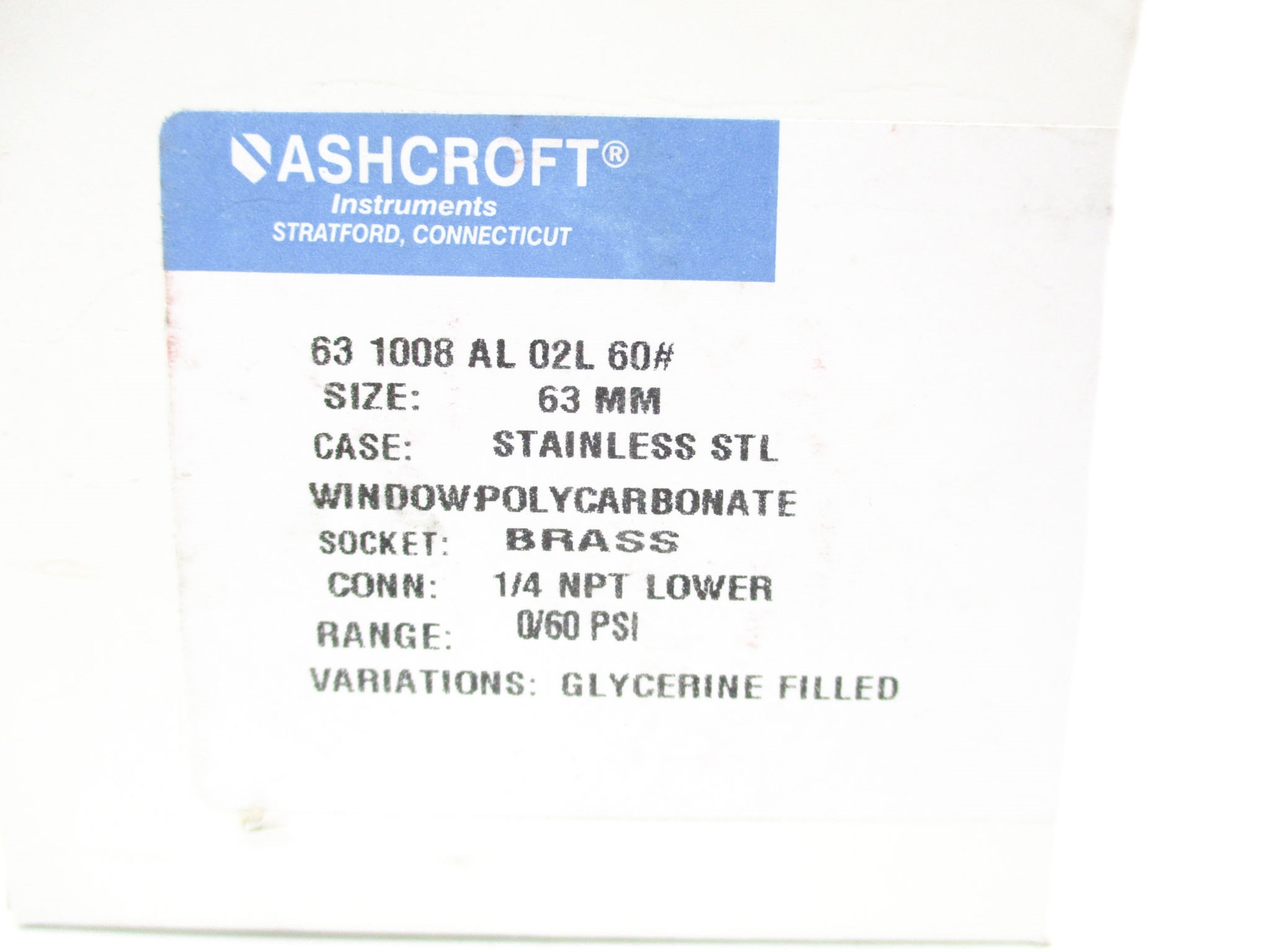 ASHCROFT 631008AL02L-60# 0-60PSI NSMP