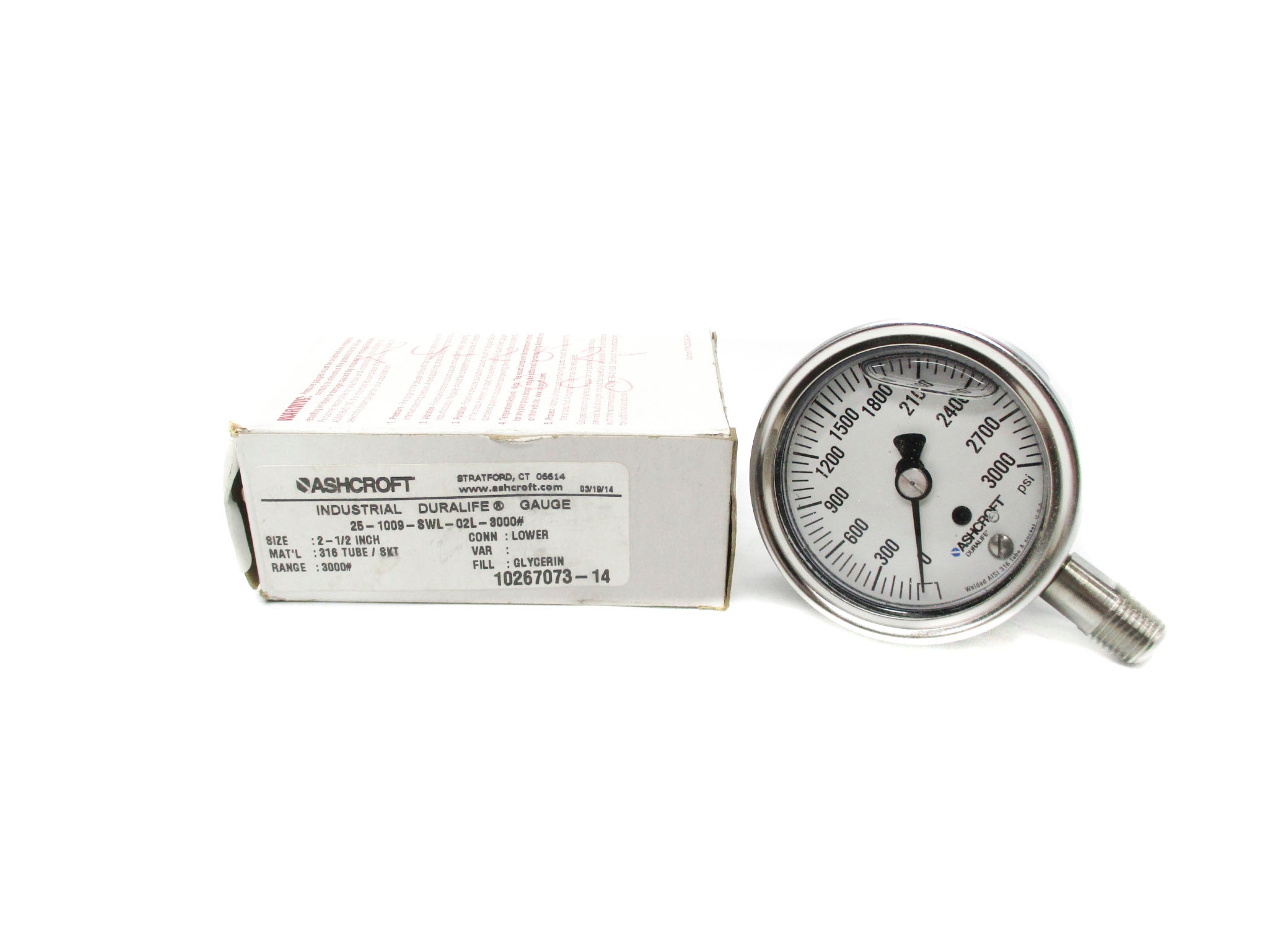 ASHCROFT 25-1009-SWL-02L-3000# 0-3000PSI NSMP