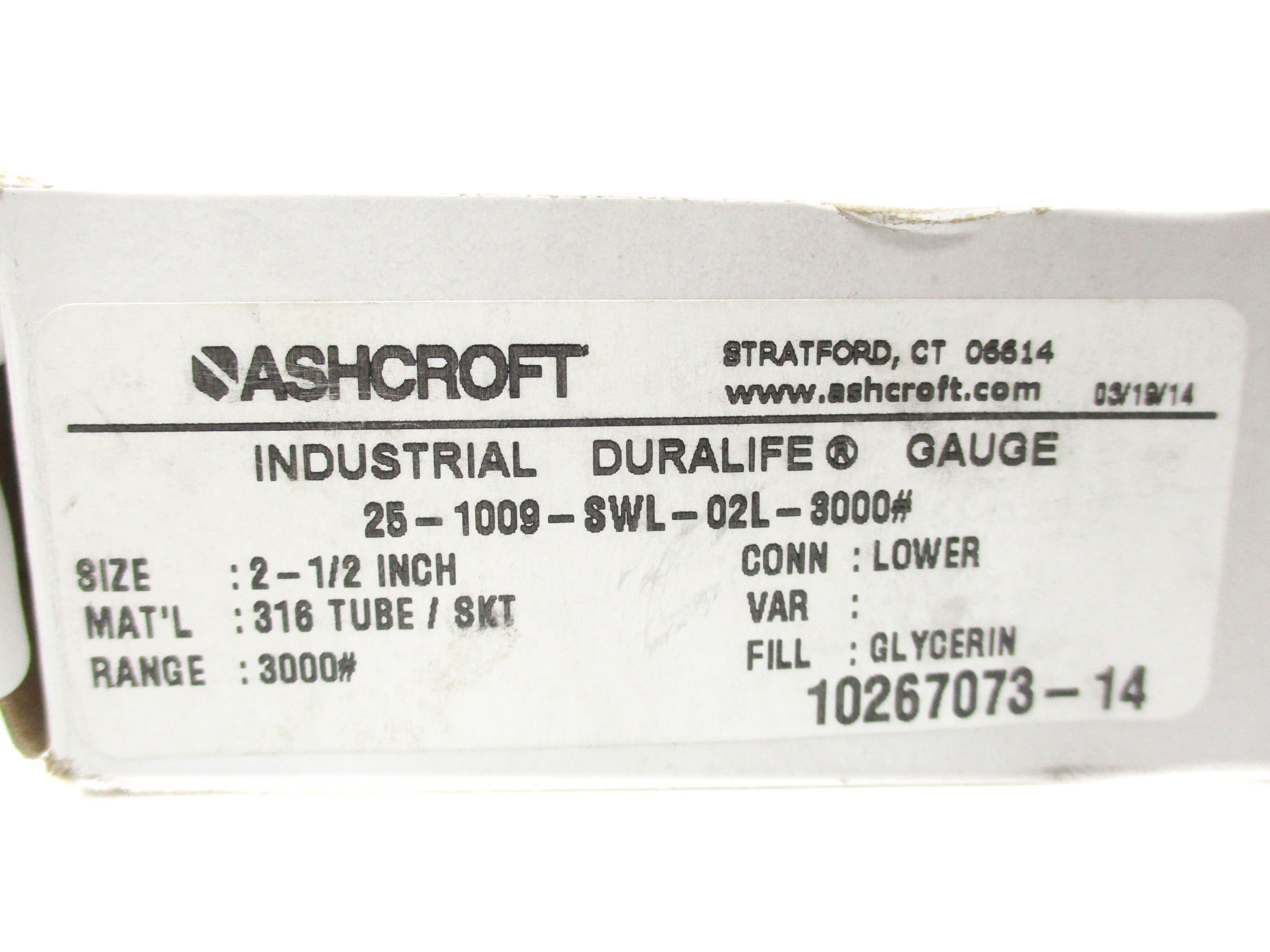 ASHCROFT 25-1009-SWL-02L-3000# 0-3000PSI NSMP