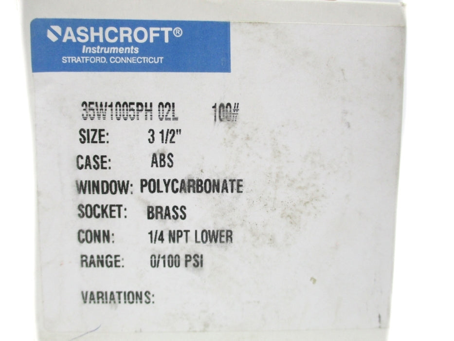 ASHCROFT 35W1005PH02L-100# 0-100 PSI NSMP