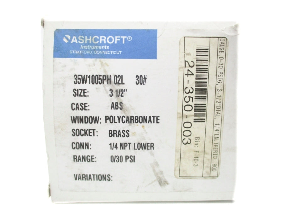 ASHCROFT 35W1005PH02L-30# 0-30 PSI NSMP