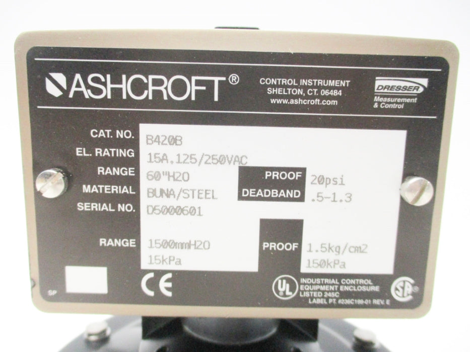 ASHCROFT B420B 125/250VAC 15A 60" H2O NSMP