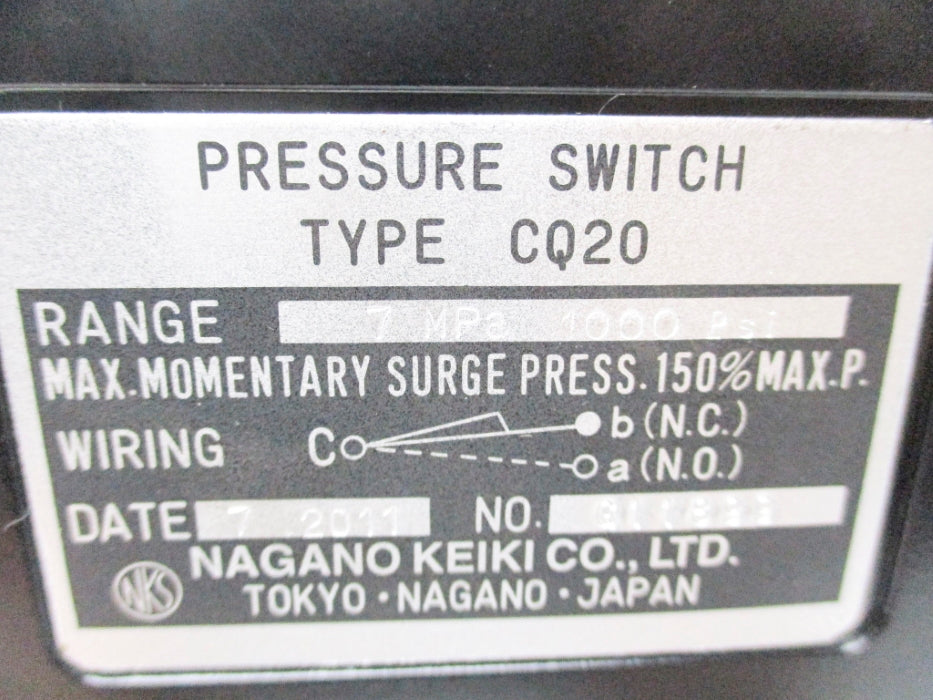 NAGANO KEIKI CQ20 7MPa 1000PSI NSNP