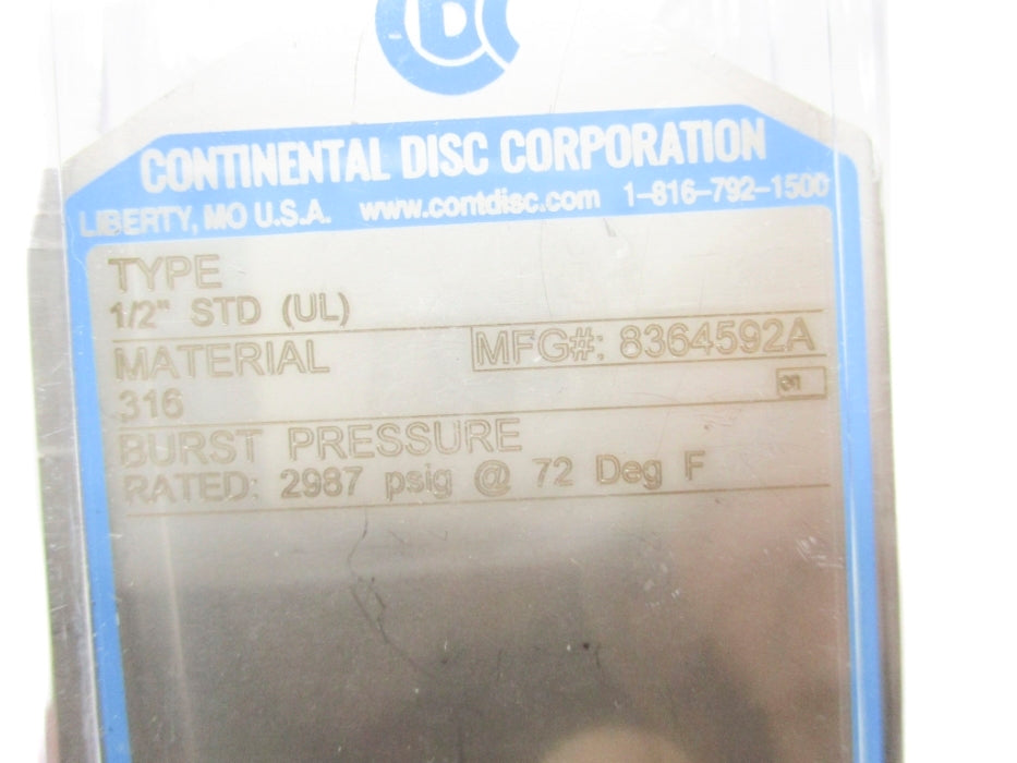 CONTINENTAL DISC CORPORATION 8364592A 2987PSIG NSMP