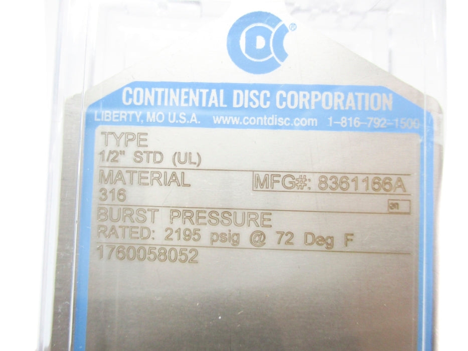 CONTINENTAL DISC CORPORATION 8361166A 2195PSIG NSMP