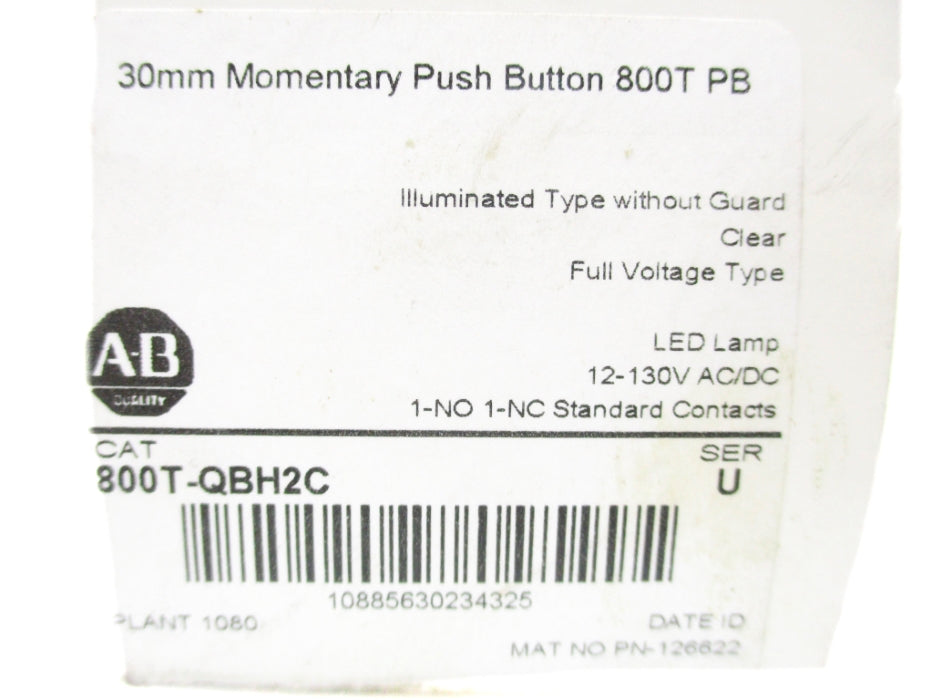 ALLEN BRADLEY 800T-QBH2C SER. U (WH) NSMP