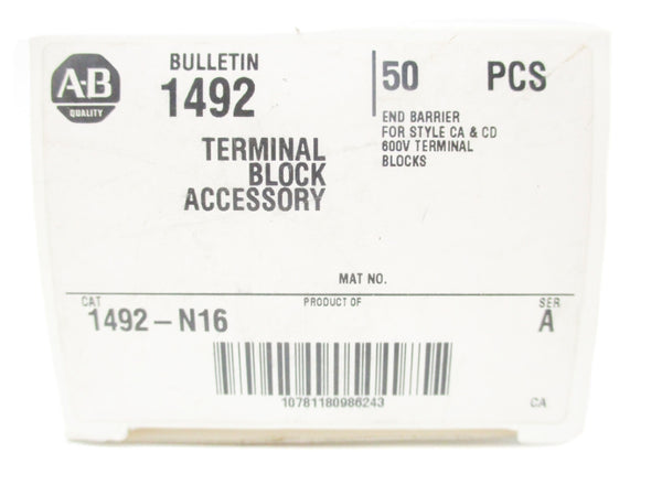 ALLEN BRADLEY 1492-N16 SER. A 600V (PKG OF 50) (WH) NSMP