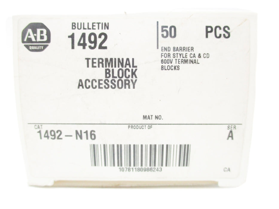 ALLEN BRADLEY 1492-N16 SER. A 600V (PKG OF 50) (WH) NSMP